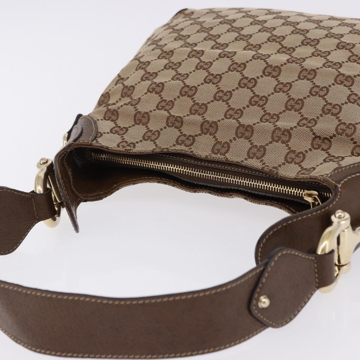 GUCCI GG Canvas Horsebit Shoulder Bag Beige Gold 145826 Auth 192271V