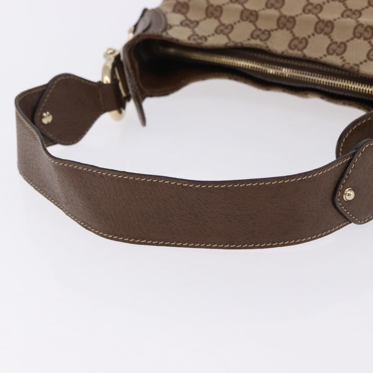 GUCCI GG Canvas Horsebit Shoulder Bag Beige Gold 145826 Auth 192271V