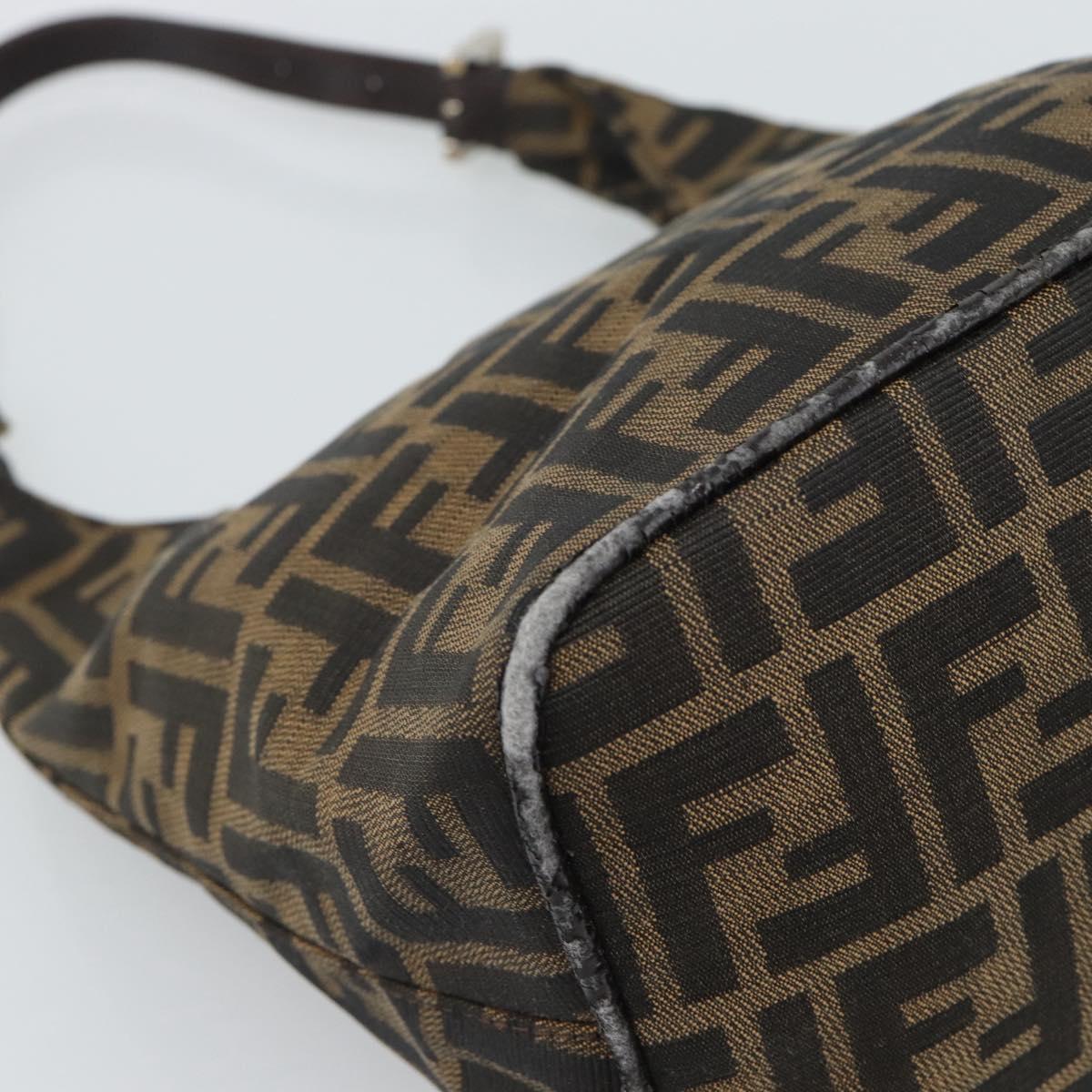 FENDI Zucca Canvas Mamma Baguette Shoulder Bag Brown Gold Auth 192273
