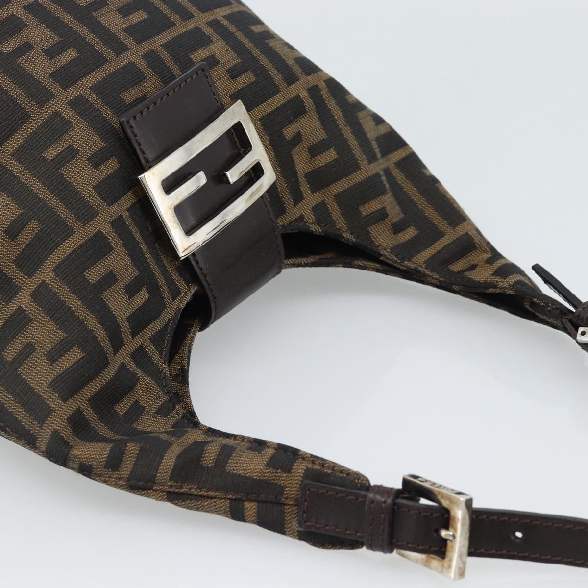 FENDI Zucca Canvas Mamma Baguette Shoulder Bag Brown Gold Auth 192273