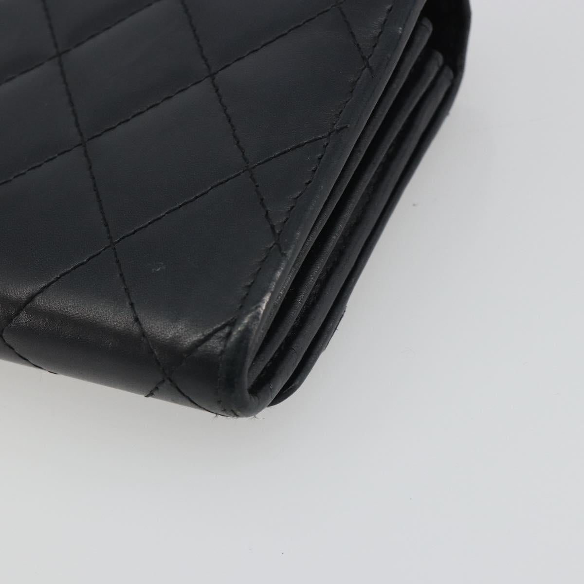 CHANEL Matelasse Cambon Line Long Wallet Leather Black Silver CC Auth 192277