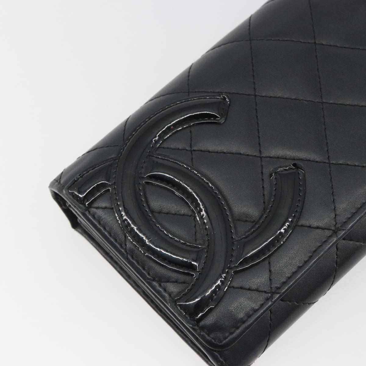 CHANEL Matelasse Cambon Line Long Wallet Leather Black Silver CC Auth 192277