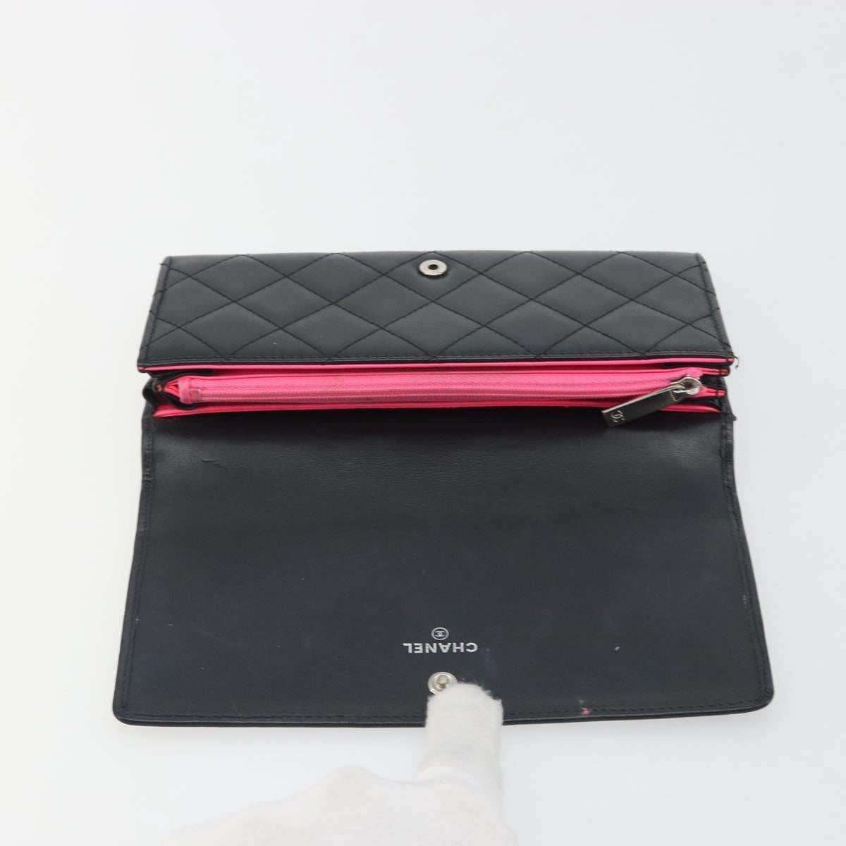 CHANEL Matelasse Cambon Line Long Wallet Leather Black Silver CC Auth 192277