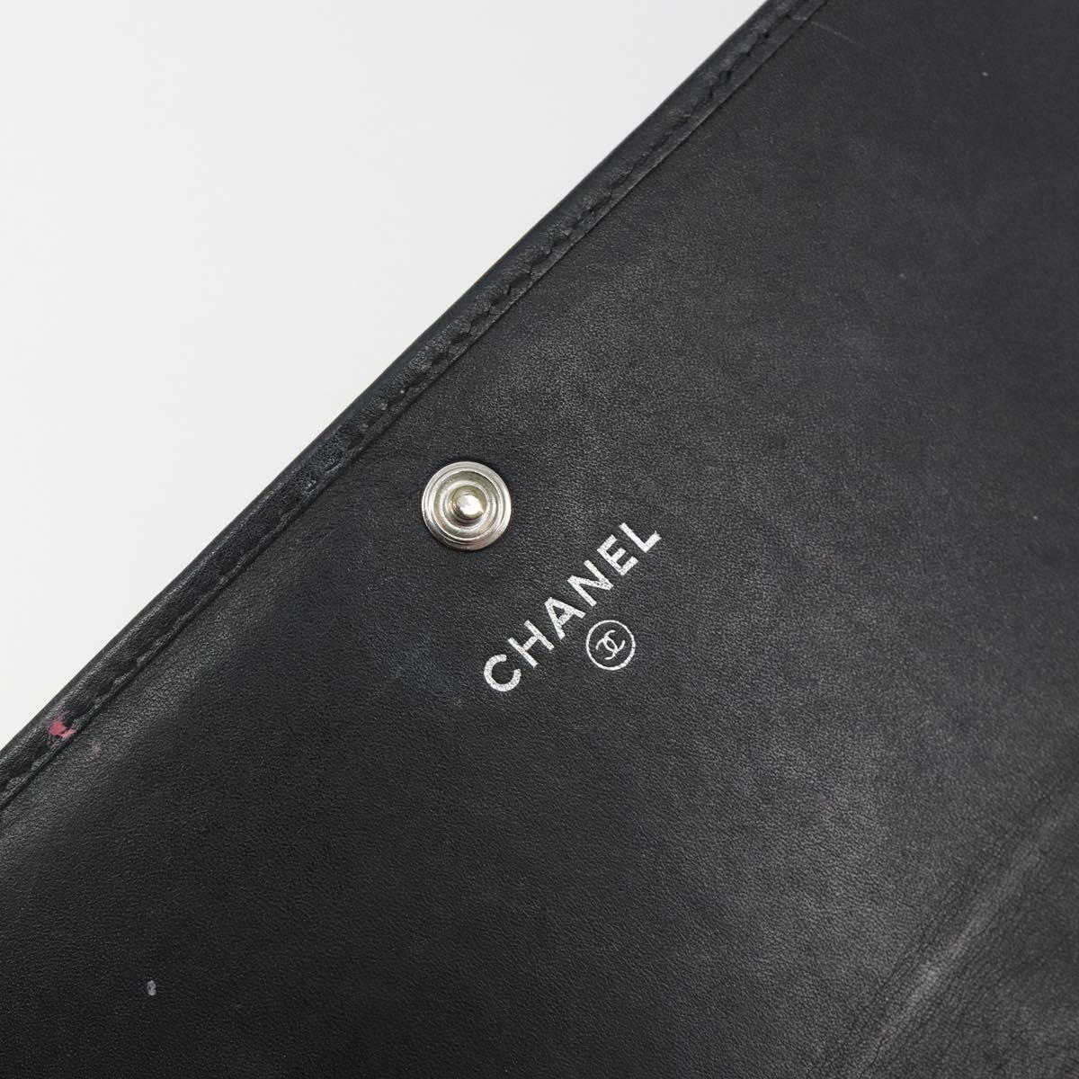 CHANEL Matelasse Cambon Line Long Wallet Leather Black Silver CC Auth 192277