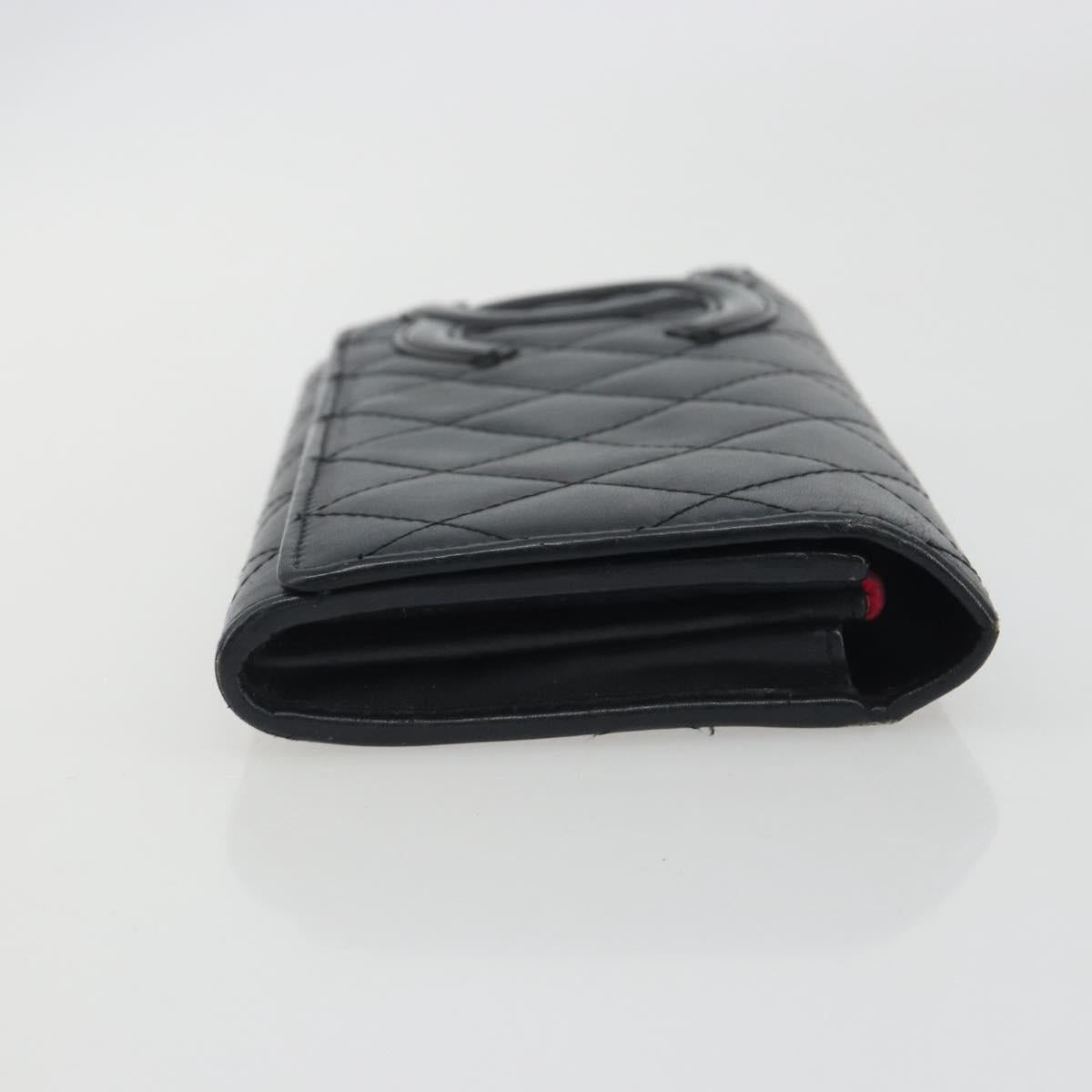 CHANEL Matelasse Cambon Line Long Wallet Leather Black Silver CC Auth 192277