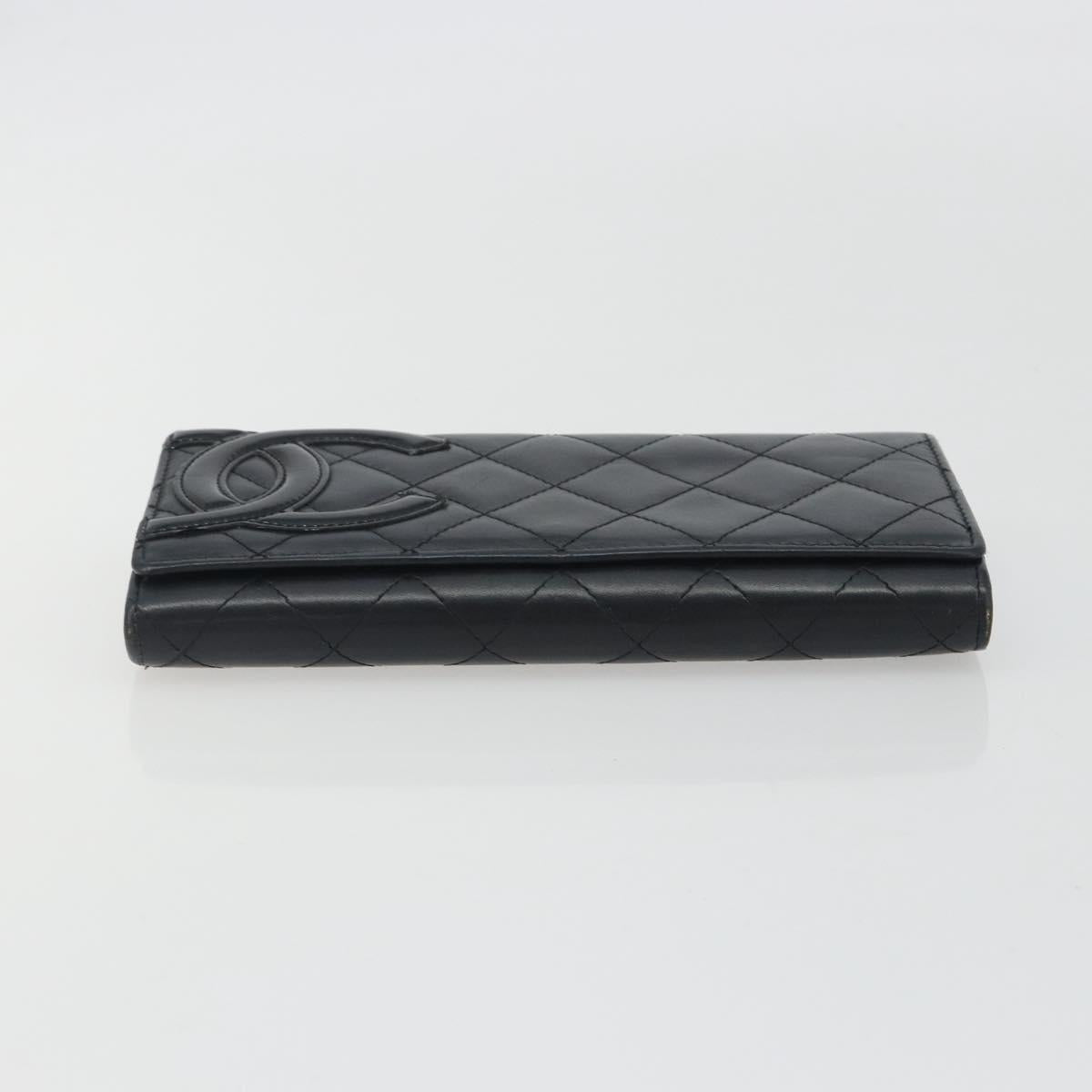 CHANEL Matelasse Cambon Line Long Wallet Leather Black Silver CC Auth 192277