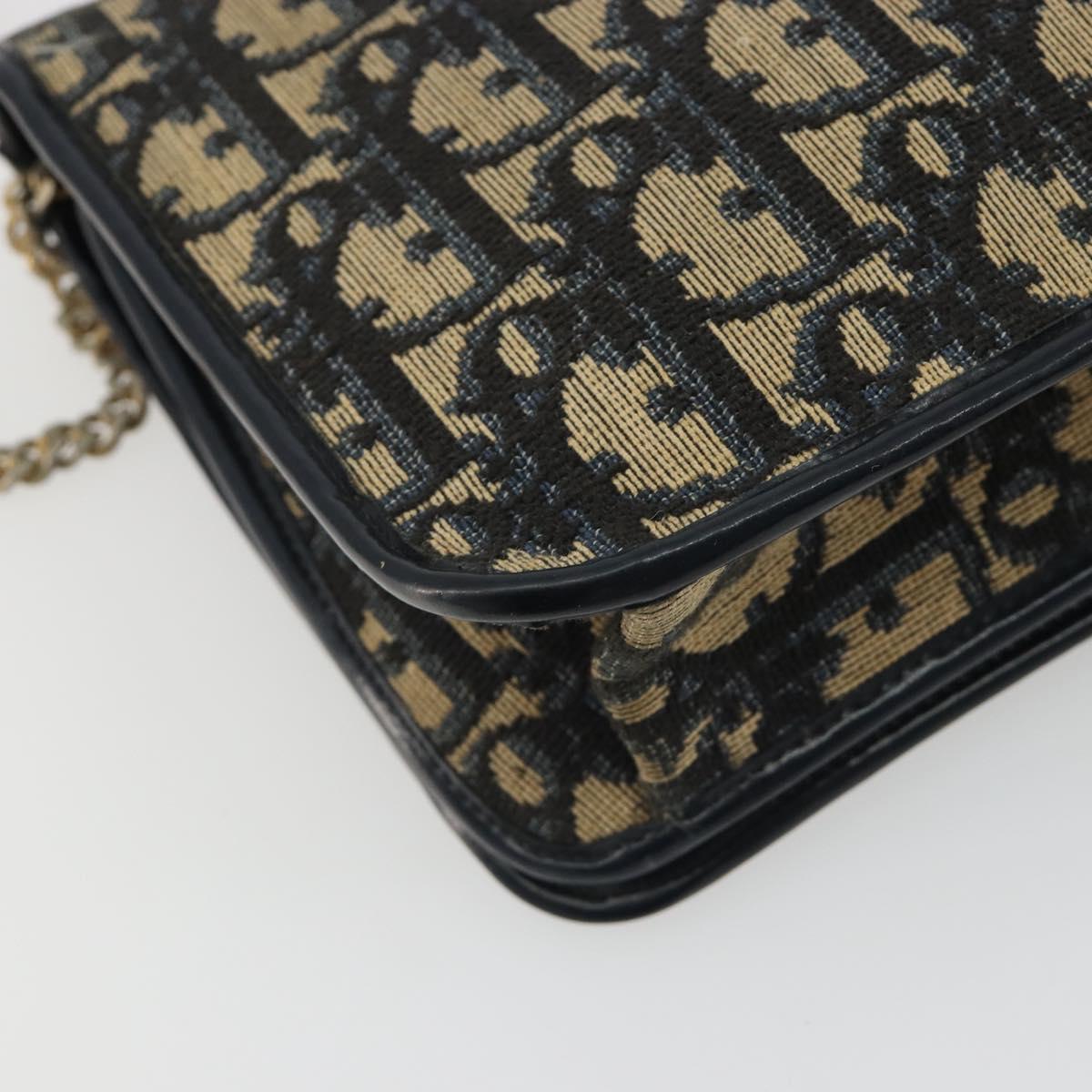Christian Dior Trotter Canvas Chain Shoulder Bag Navy Gold Auth 192284