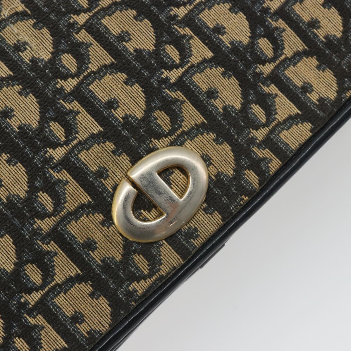 Christian Dior Trotter Canvas Chain Shoulder Bag Navy Gold Auth 192284
