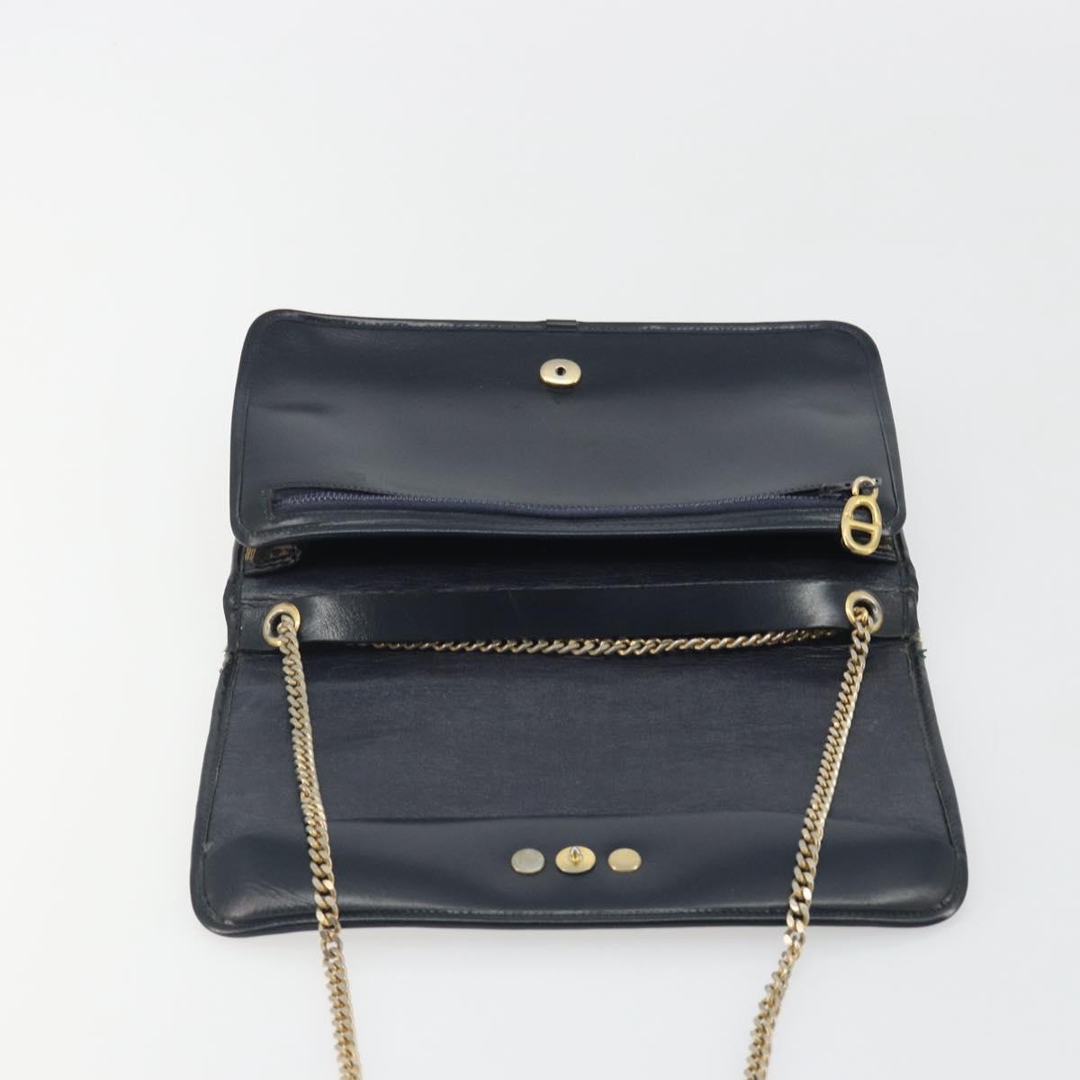 Christian Dior Trotter Canvas Chain Shoulder Bag Navy Gold Auth 192284