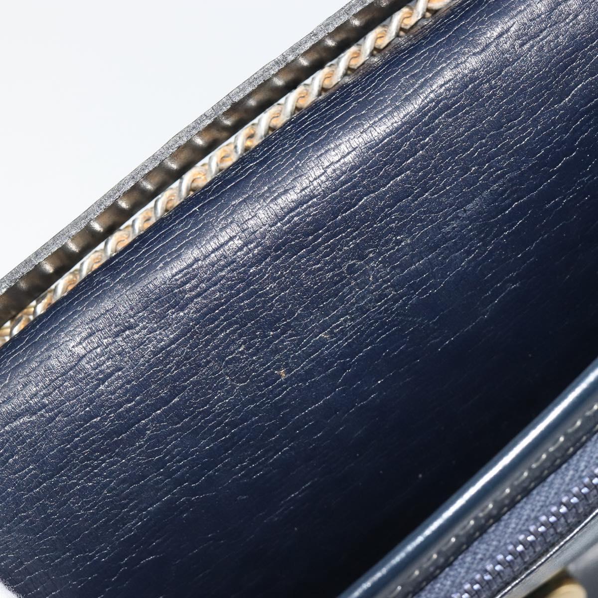 Christian Dior Trotter Canvas Chain Shoulder Bag Navy Gold Auth 192284