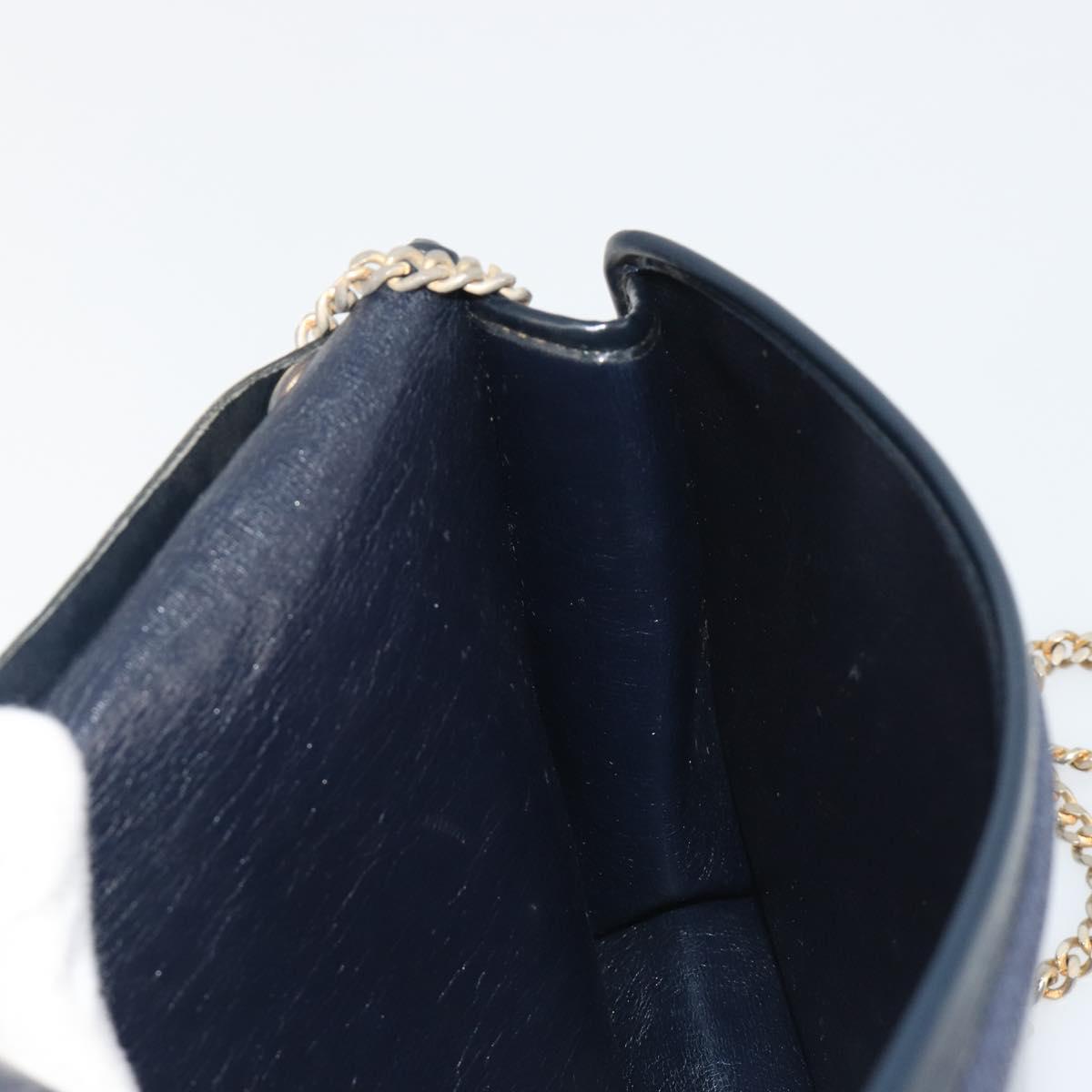 Christian Dior Trotter Canvas Chain Shoulder Bag Navy Gold Auth 192284