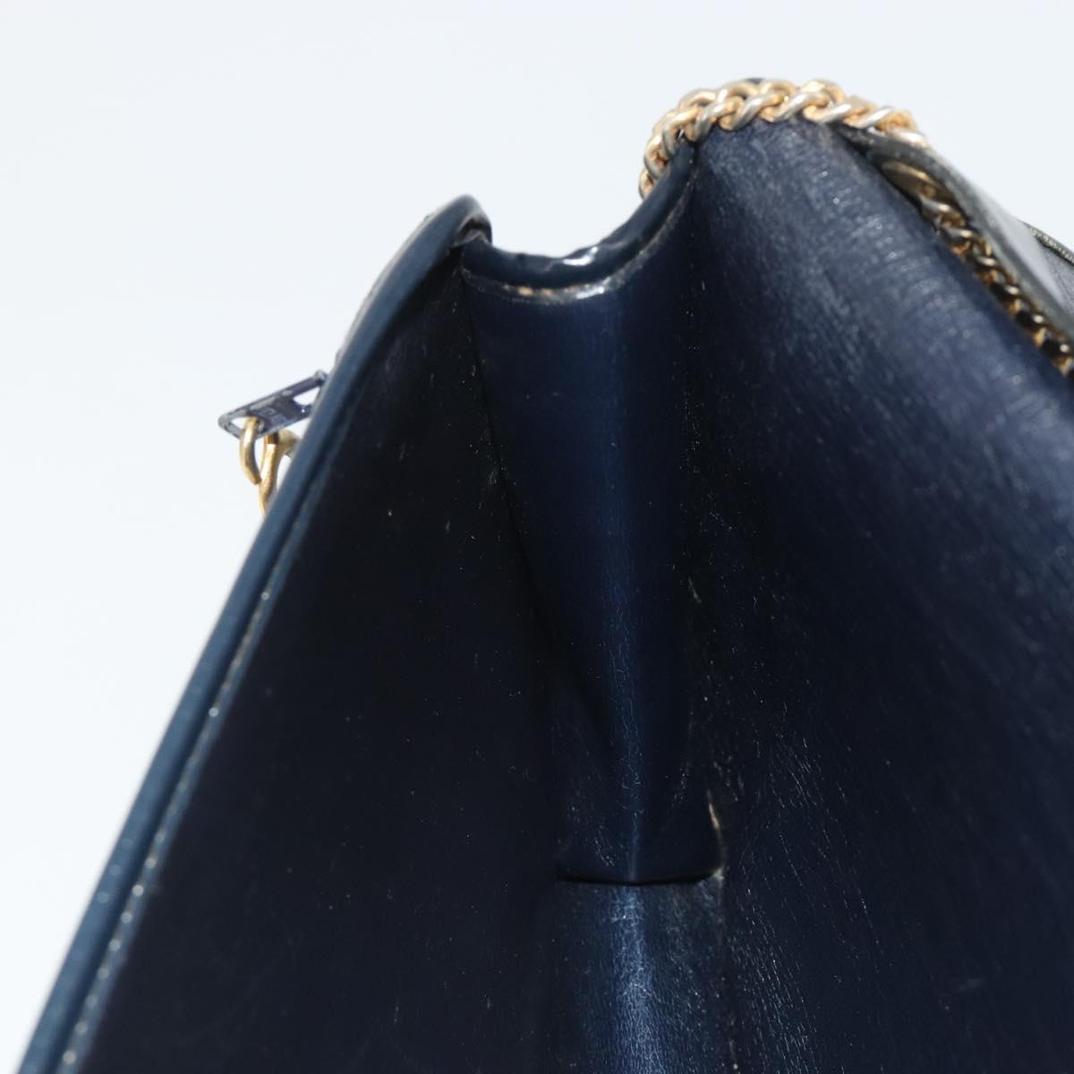 Christian Dior Trotter Canvas Chain Shoulder Bag Navy Gold Auth 192284