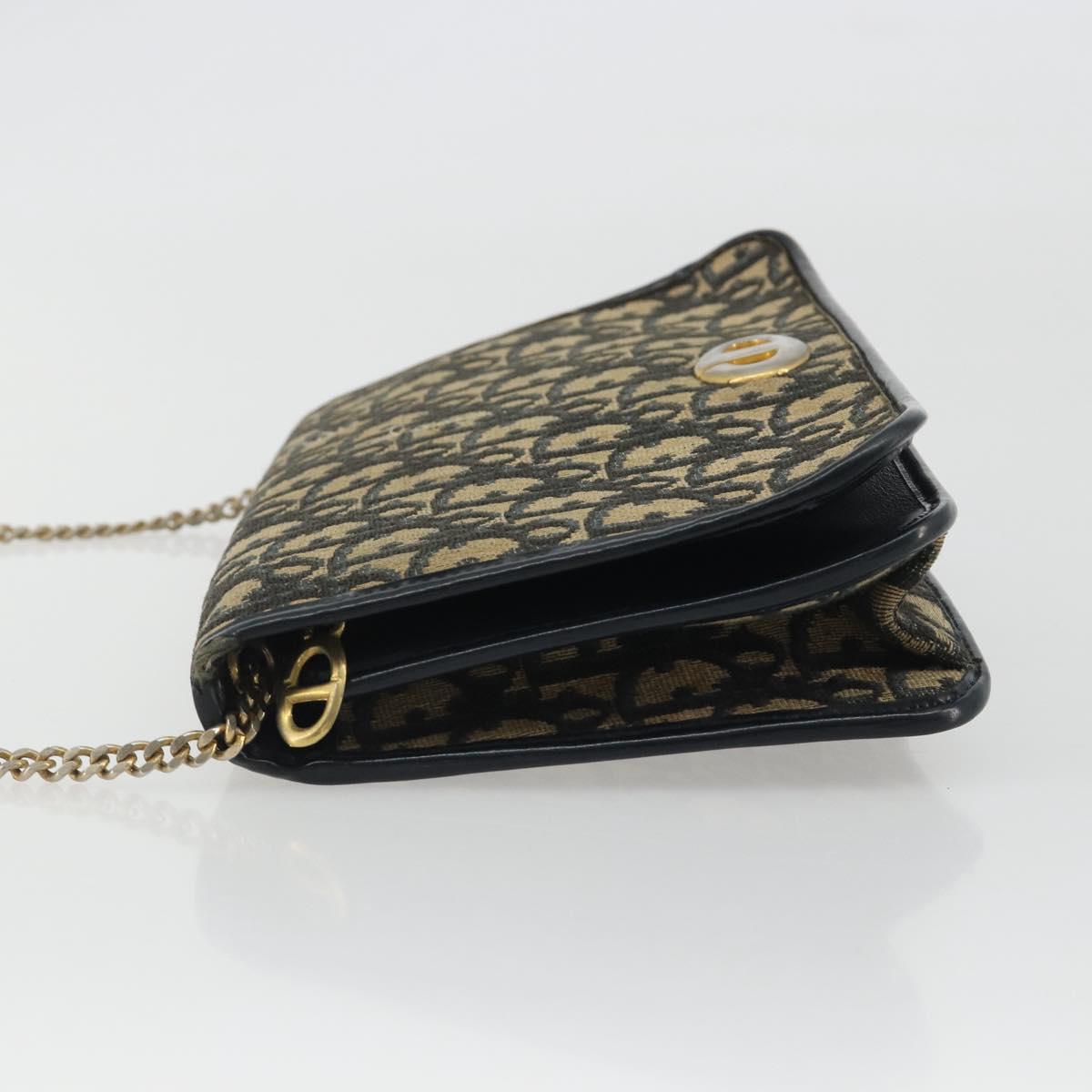 Christian Dior Trotter Canvas Chain Shoulder Bag Navy Gold Auth 192284