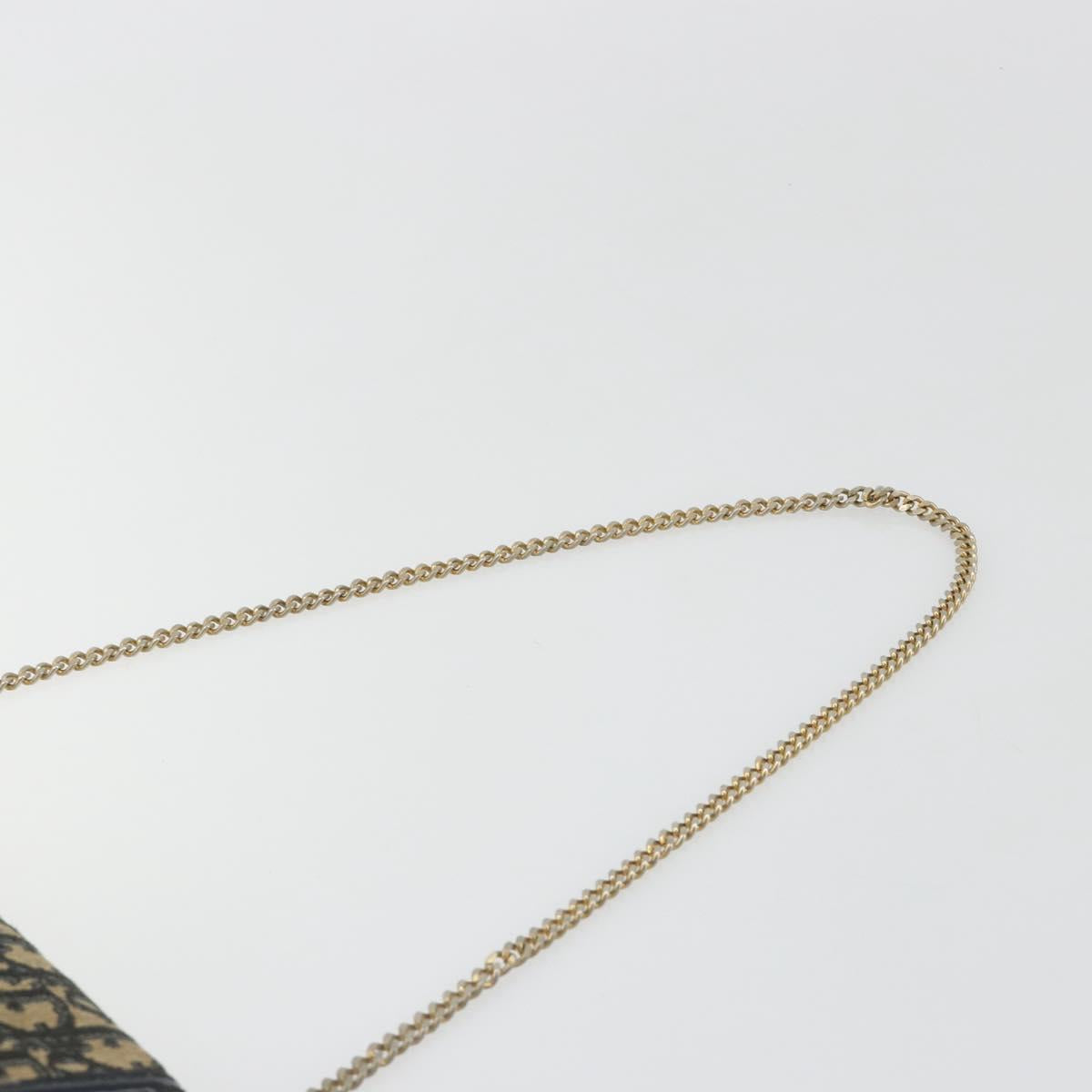 Christian Dior Trotter Canvas Chain Shoulder Bag Navy Gold Auth 192284