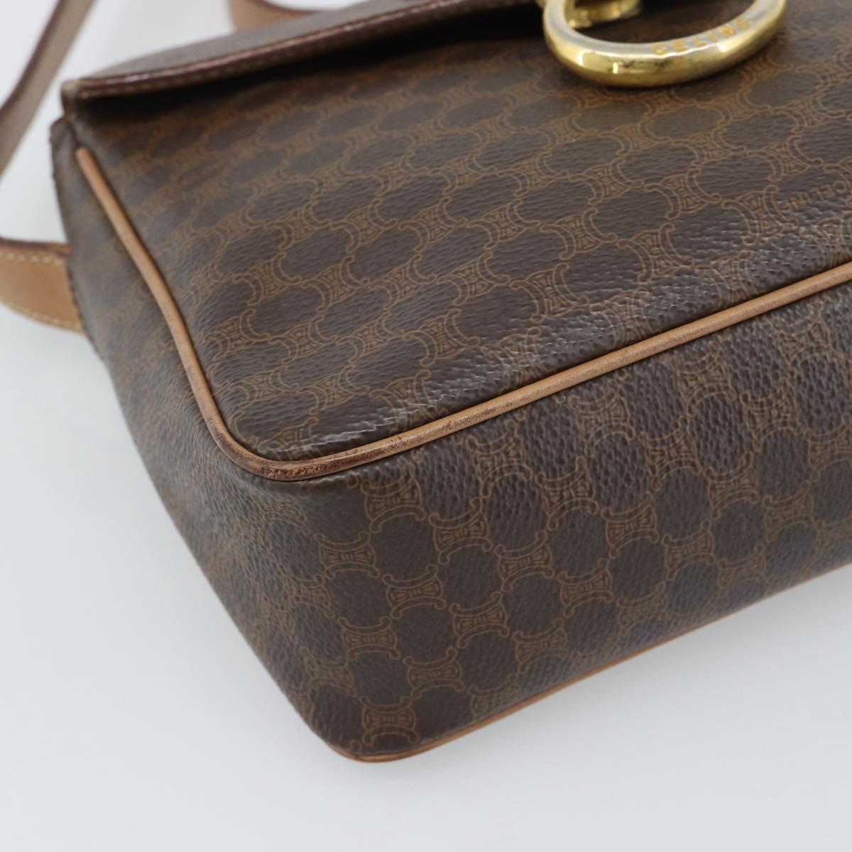 CELINE Macadam Canvas Shoulder Bag PVC Leather Brown Gold Auth 192288