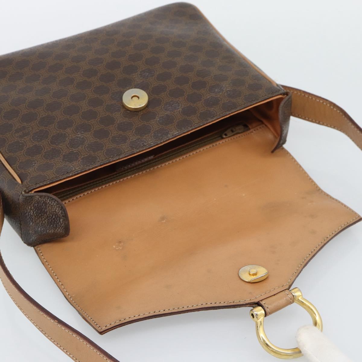 CELINE Macadam Canvas Shoulder Bag PVC Leather Brown Gold Auth 192288