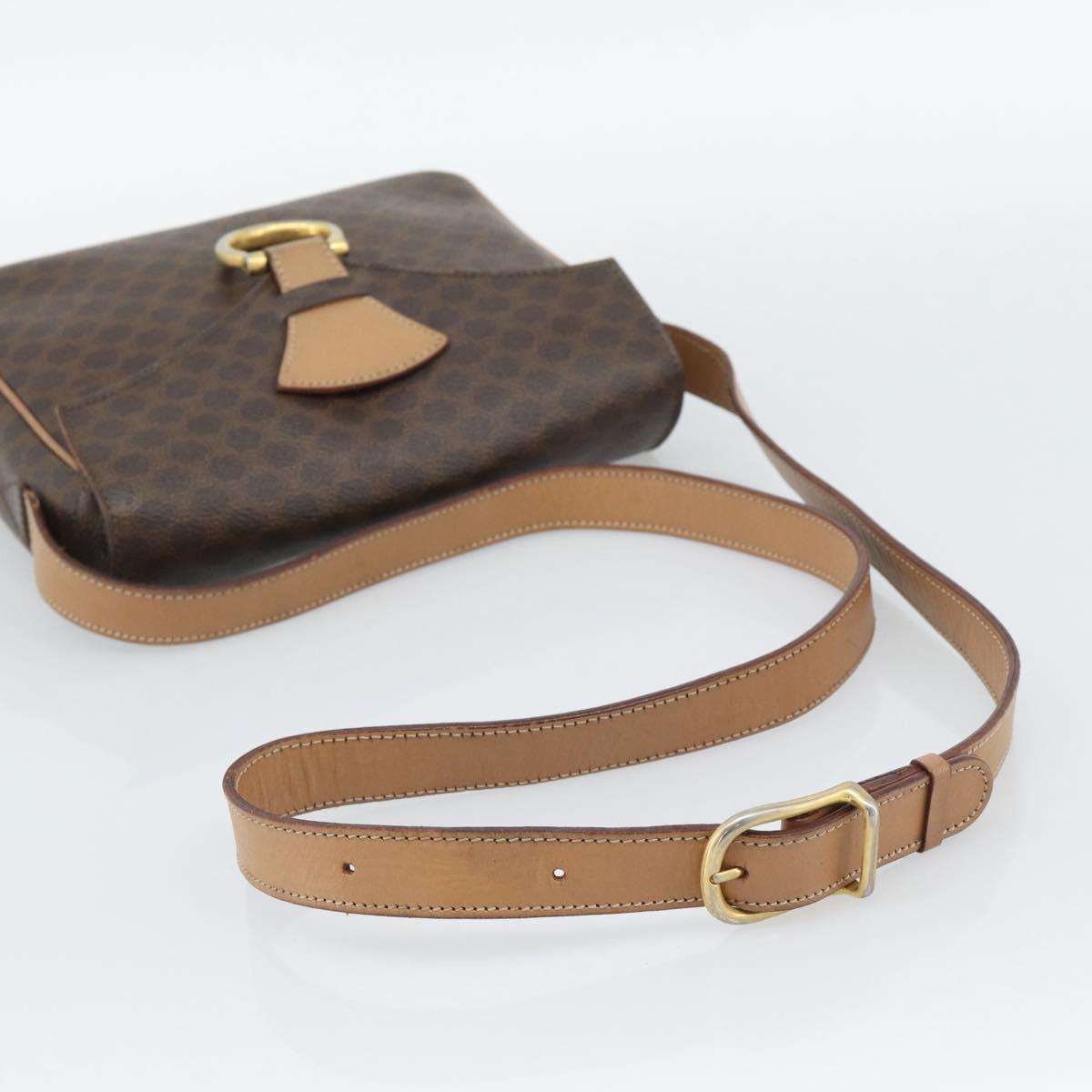 CELINE Macadam Canvas Shoulder Bag PVC Leather Brown Gold Auth 192288