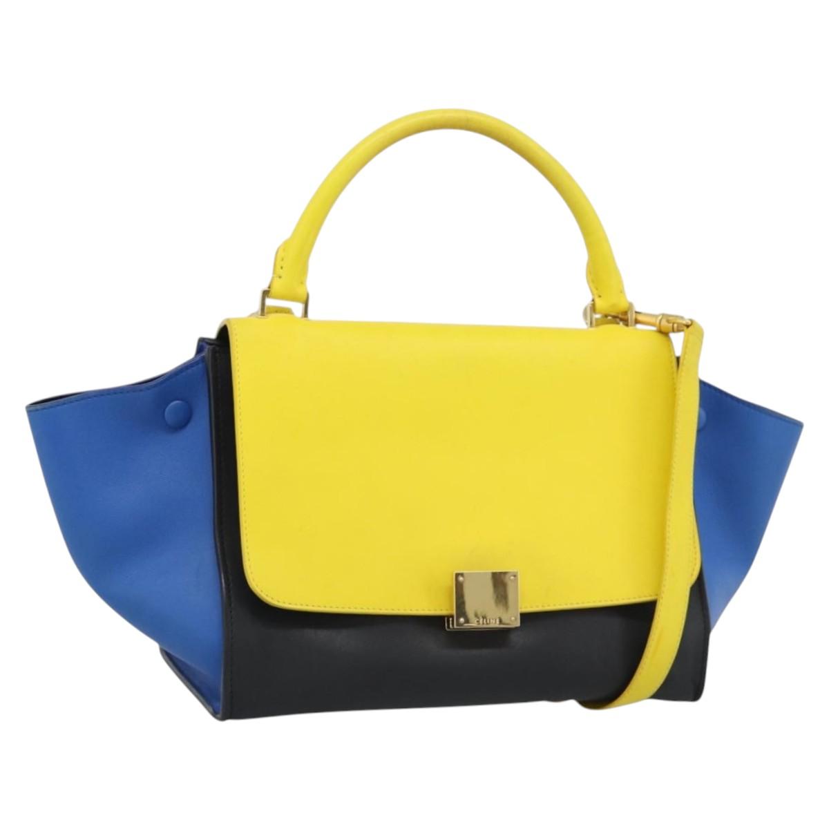CELINE Trapeze Hand Bag Leather 2way Yellow Gold Auth 192289A