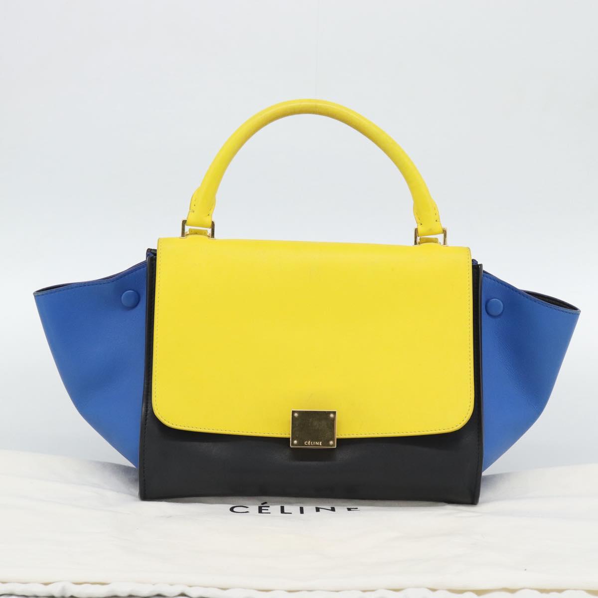 CELINE Trapeze Hand Bag Leather 2way Yellow Gold Auth 192289A