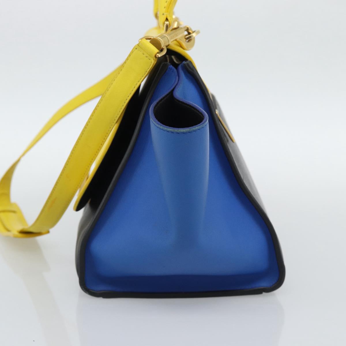 CELINE Trapeze Hand Bag Leather 2way Yellow Gold Auth 192289A