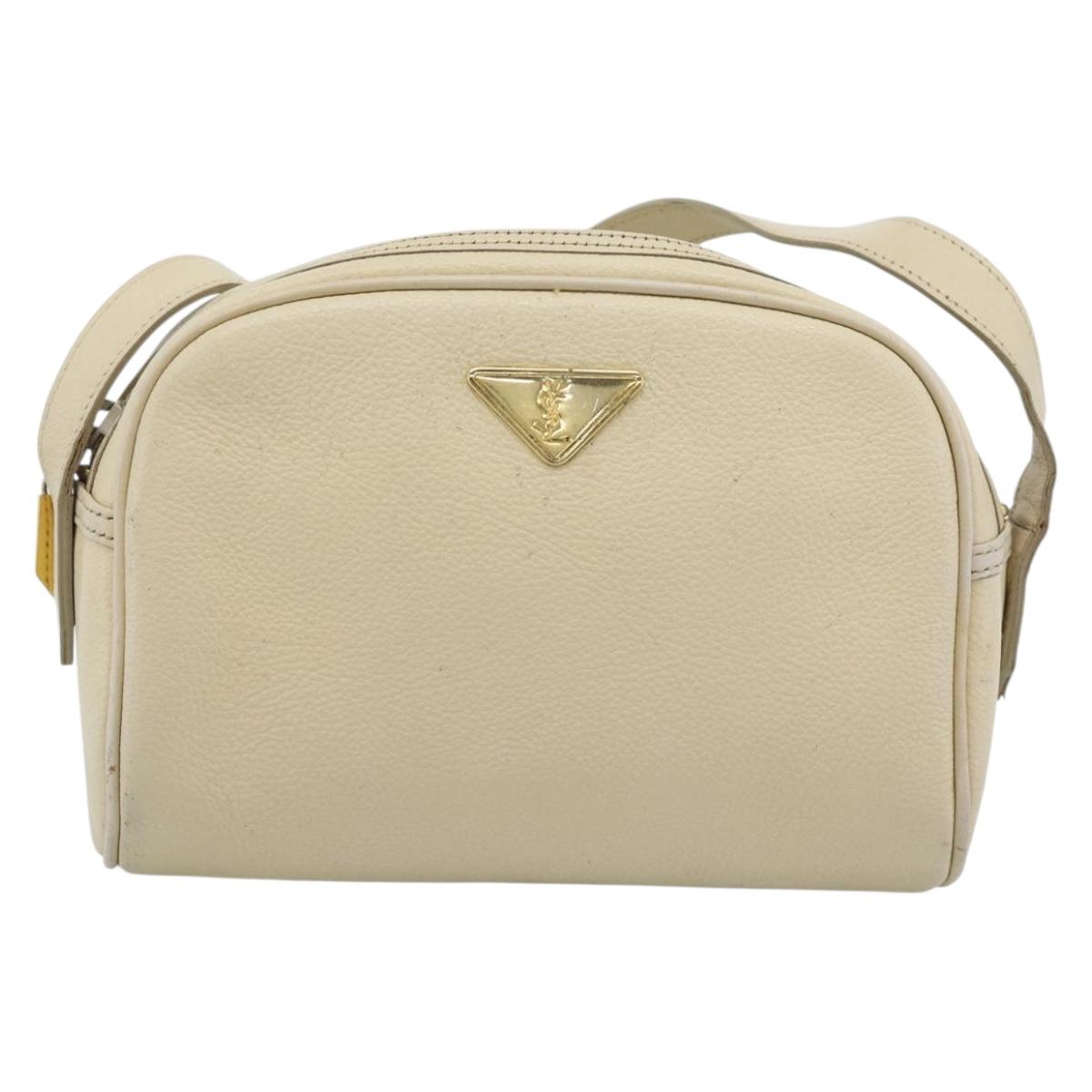 SAINT LAURENT Shoulder Bag Leather Ivory Gold Auth 192290