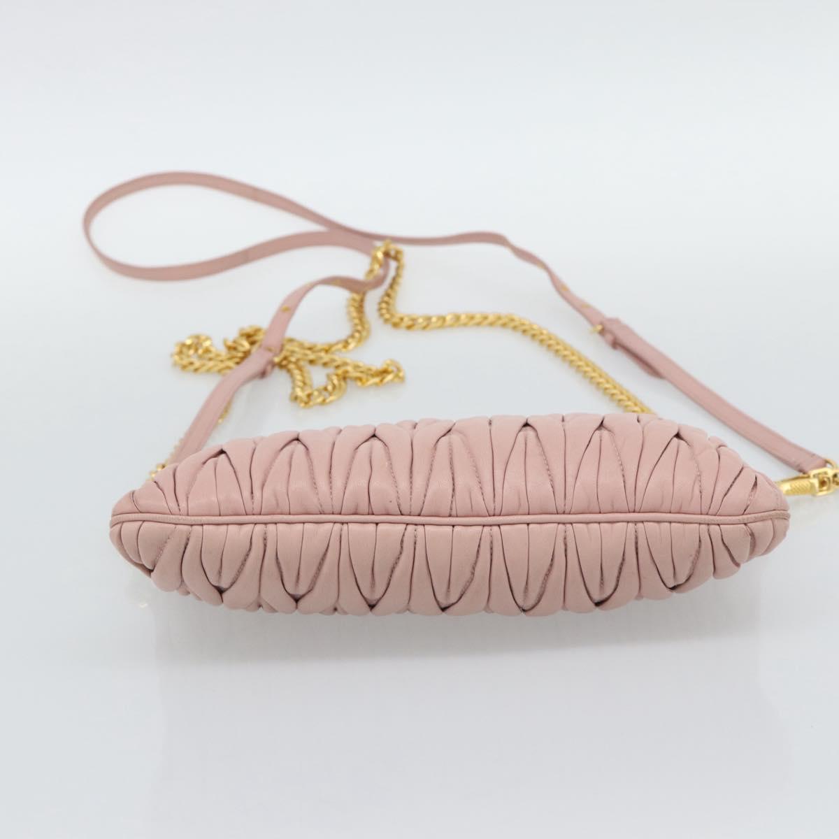 Miu Miu Matelasse Chain Shoulder Bag Leather 2way Pink Gold Auth 192292A