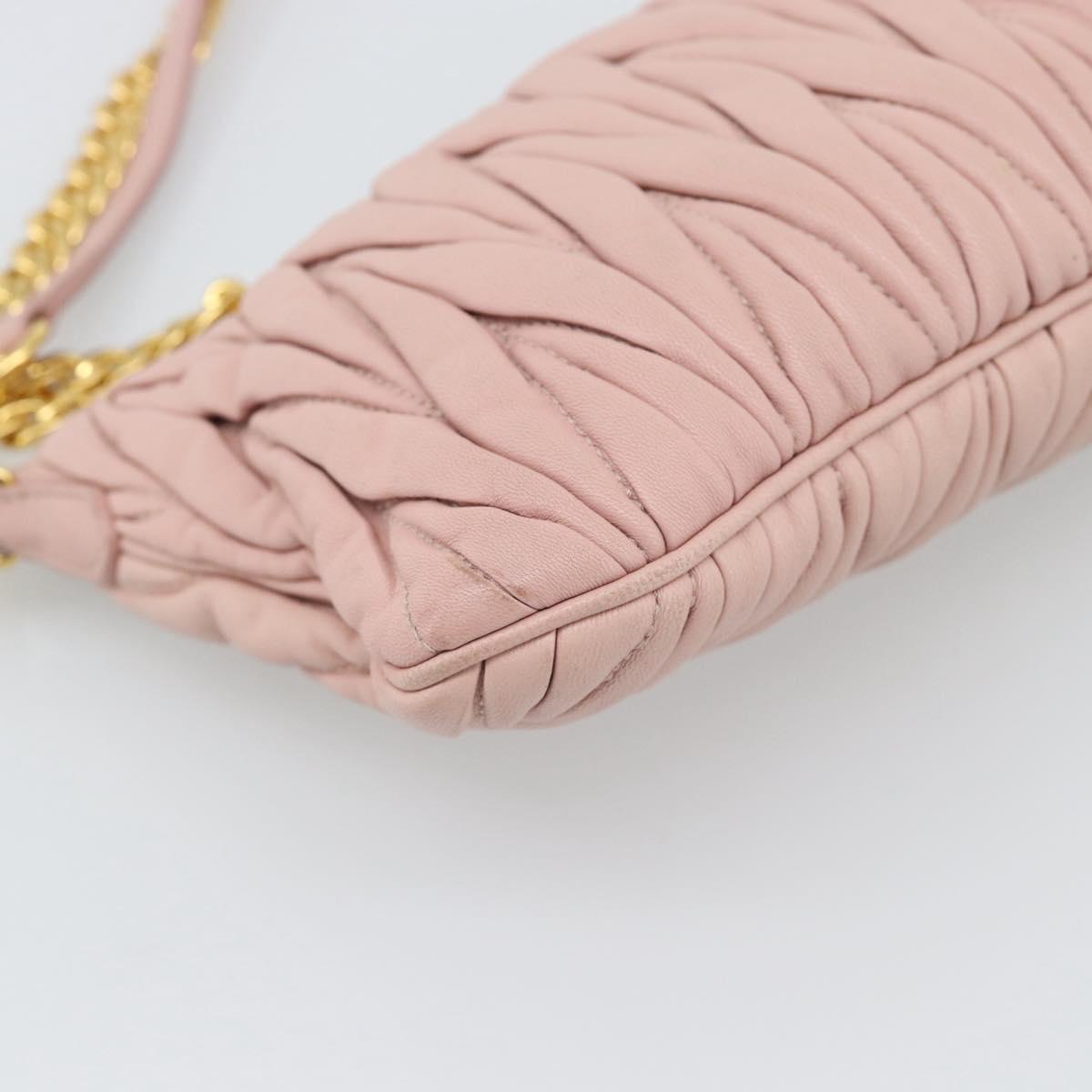 Miu Miu Matelasse Chain Shoulder Bag Leather 2way Pink Gold Auth 192292A