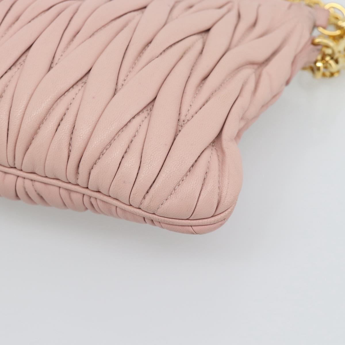 Miu Miu Matelasse Chain Shoulder Bag Leather 2way Pink Gold Auth 192292A