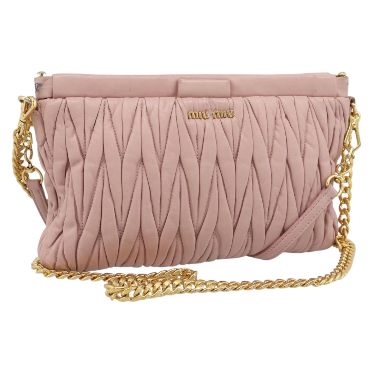 Miu Miu Matelasse Chain Shoulder Bag Leather 2way Pink Gold Auth 192292A