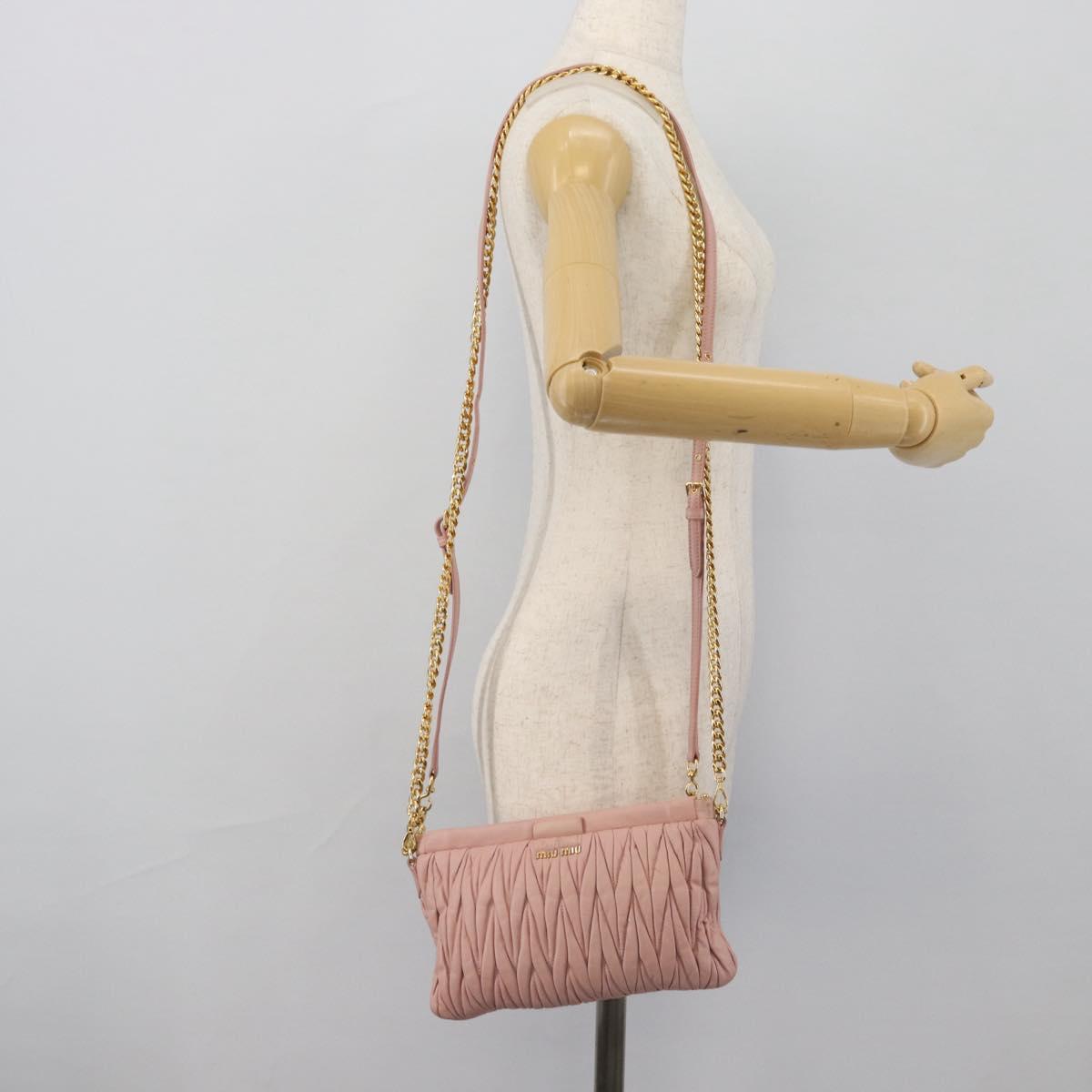 Miu Miu Matelasse Chain Shoulder Bag Leather 2way Pink Gold Auth 192292A
