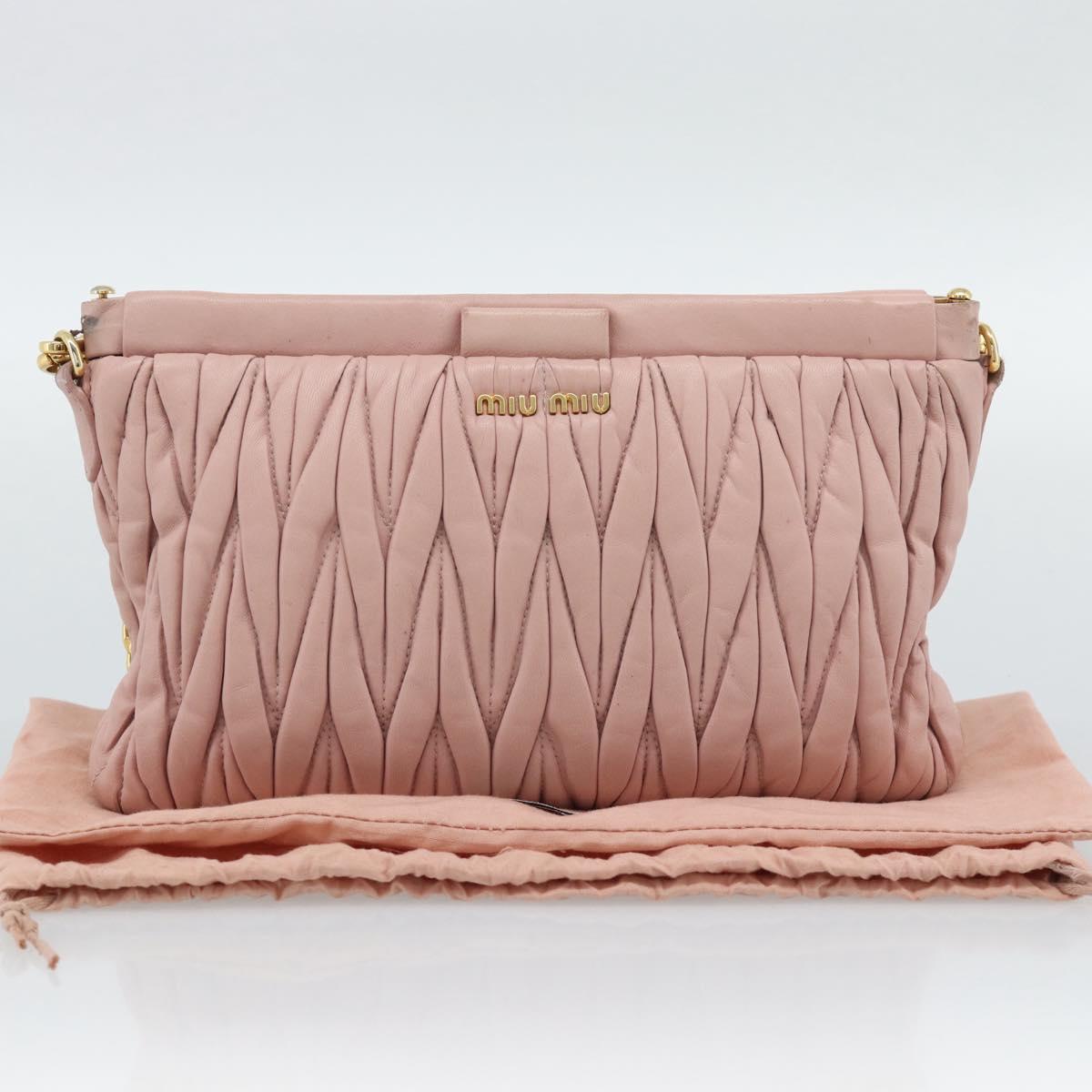 Miu Miu Matelasse Chain Shoulder Bag Leather 2way Pink Gold Auth 192292A