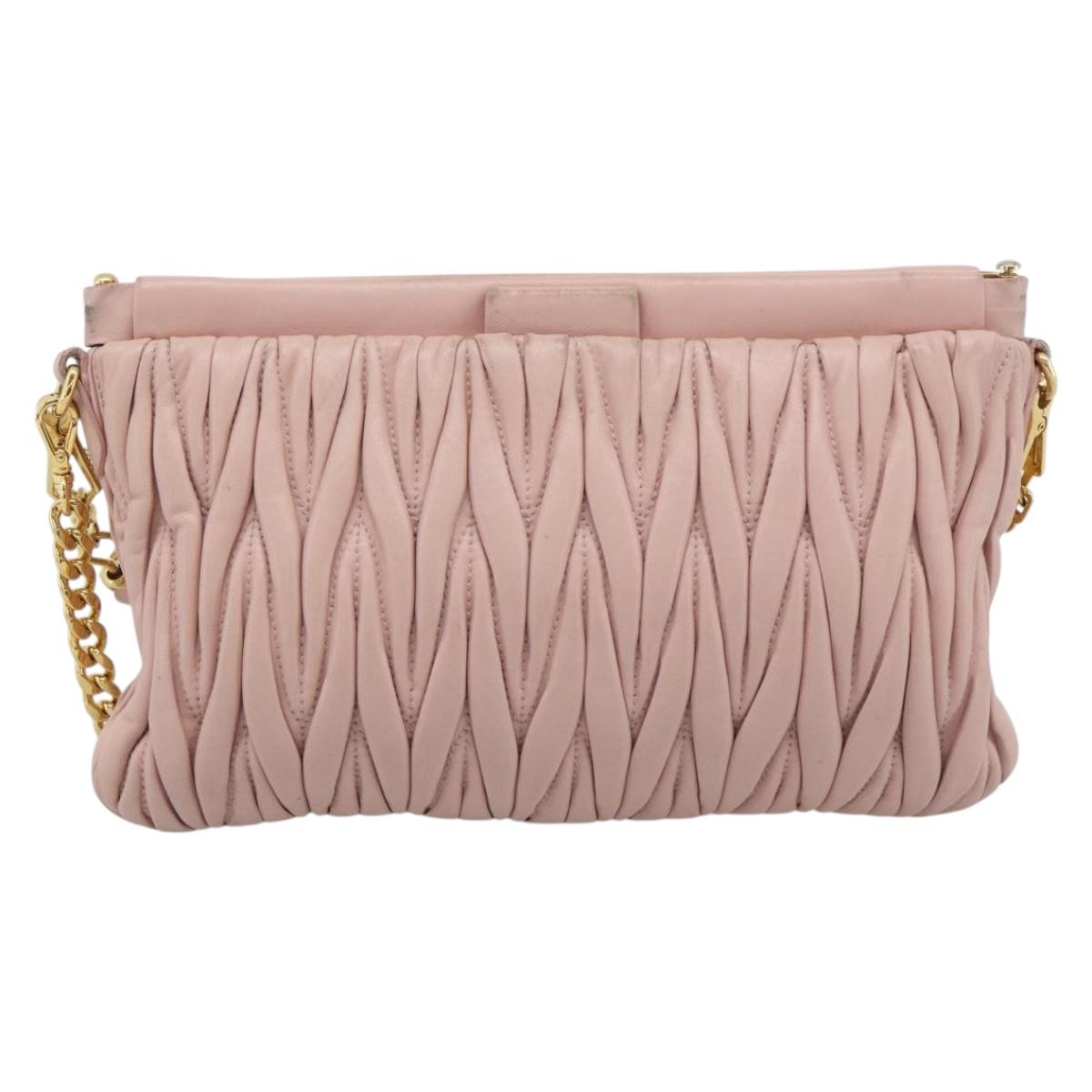 Miu Miu Matelasse Chain Shoulder Bag Leather 2way Pink Gold Auth 192292A