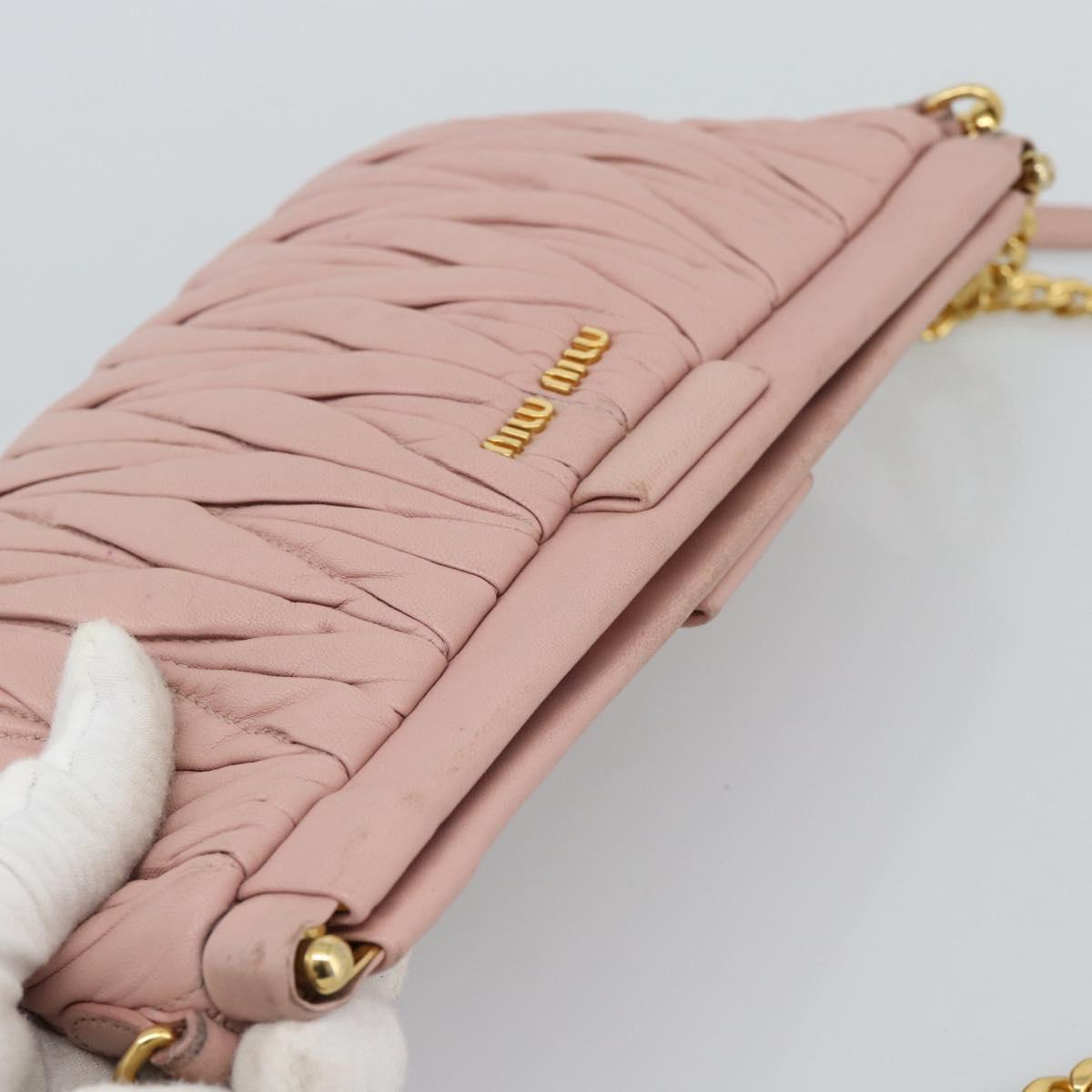 Miu Miu Matelasse Chain Shoulder Bag Leather 2way Pink Gold Auth 192292A
