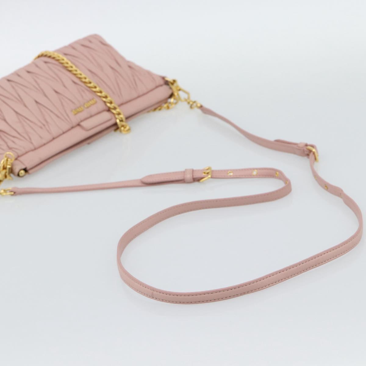 Miu Miu Matelasse Chain Shoulder Bag Leather 2way Pink Gold Auth 192292A