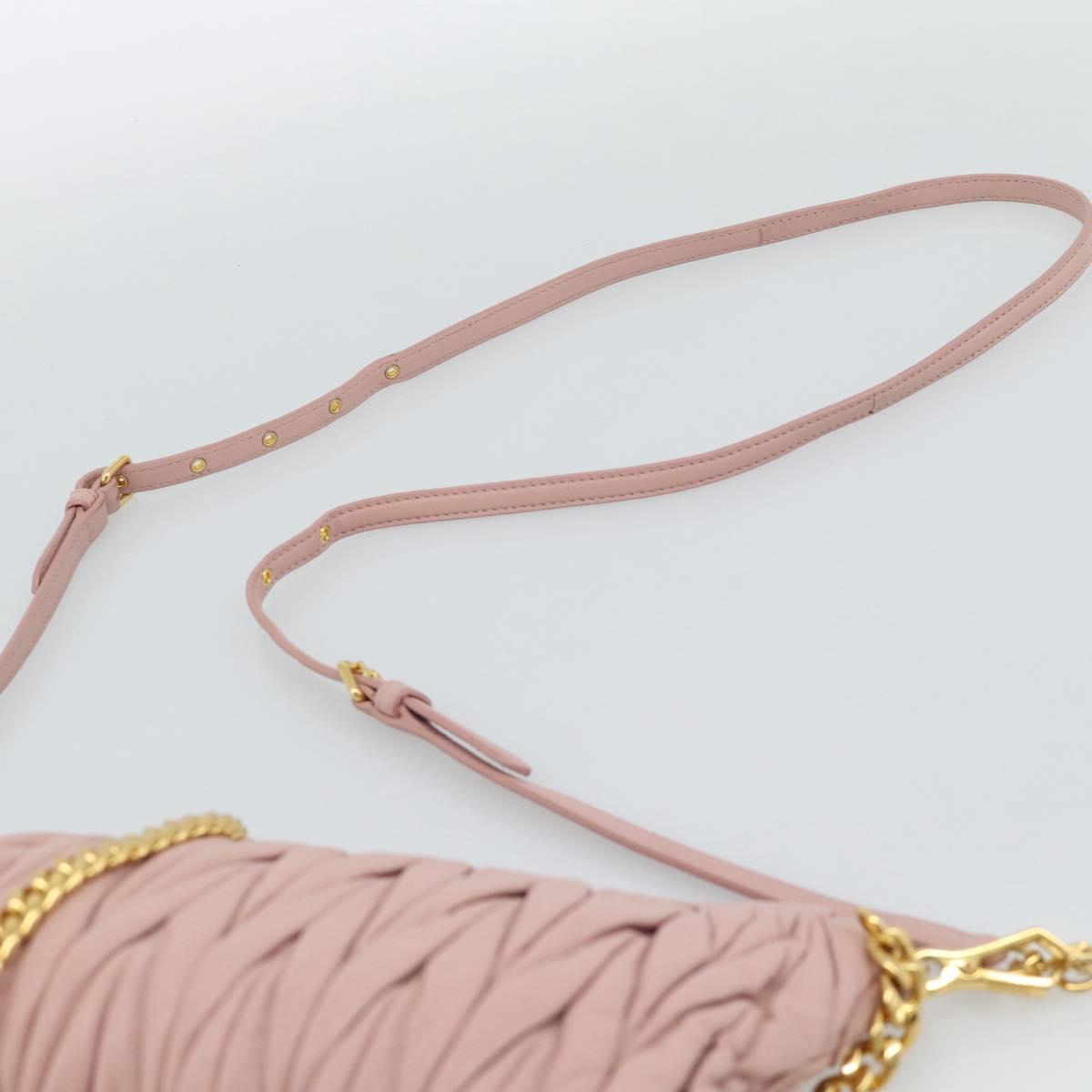 Miu Miu Matelasse Chain Shoulder Bag Leather 2way Pink Gold Auth 192292A