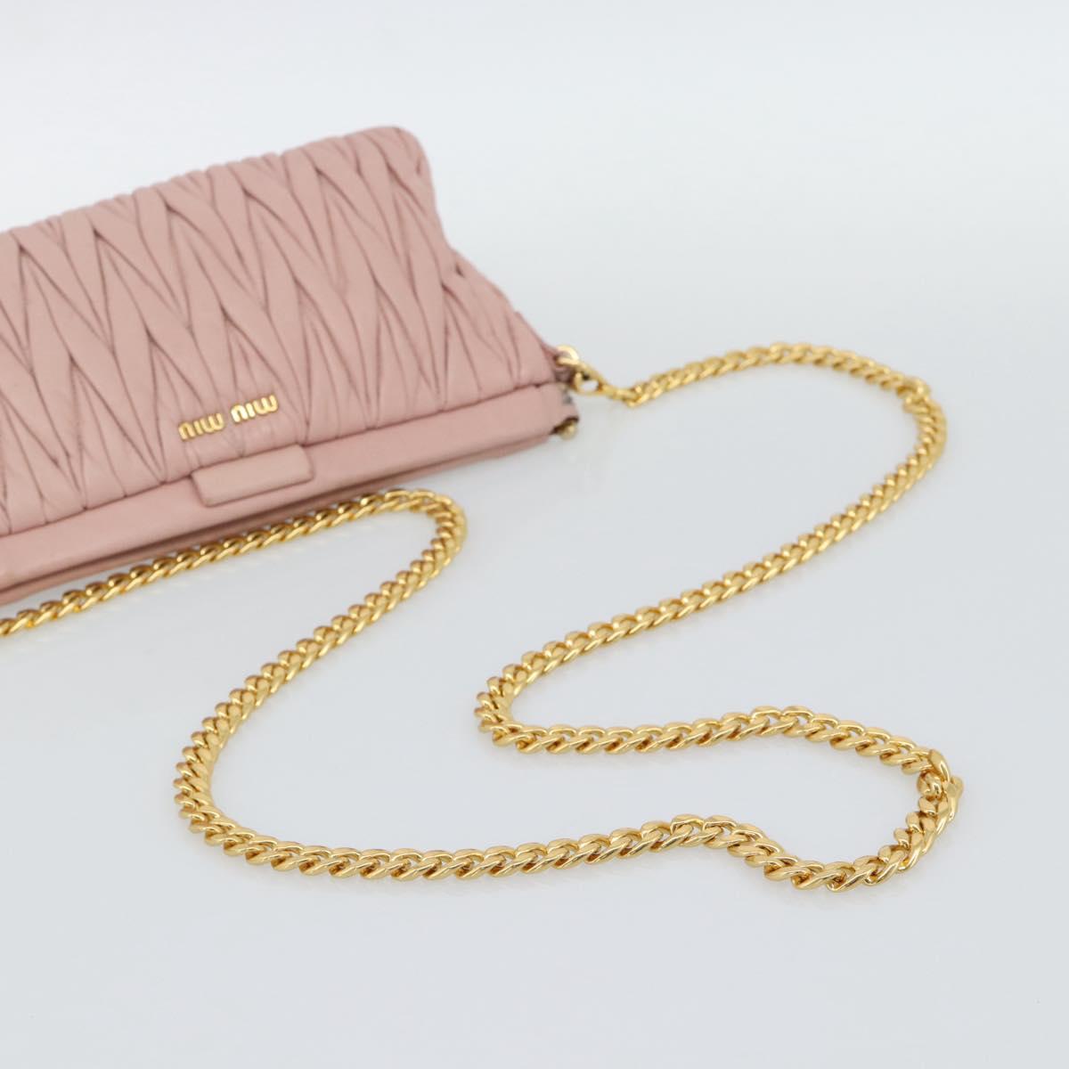 Miu Miu Matelasse Chain Shoulder Bag Leather 2way Pink Gold Auth 192292A