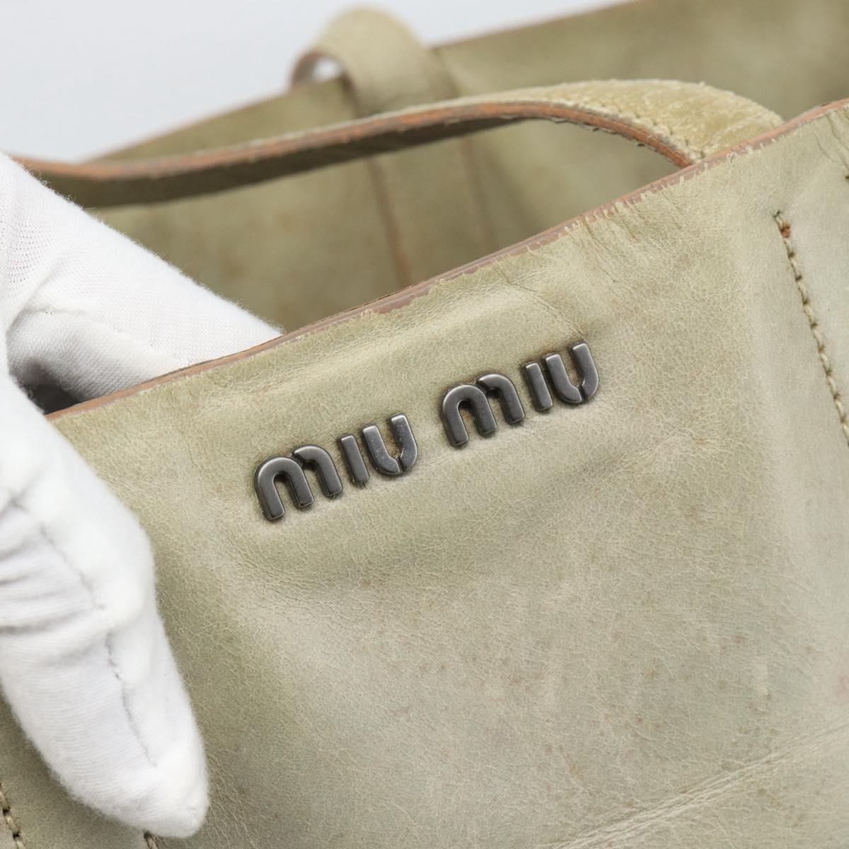 Miu Miu Tote Bag Leather Beige Silver Auth 192293