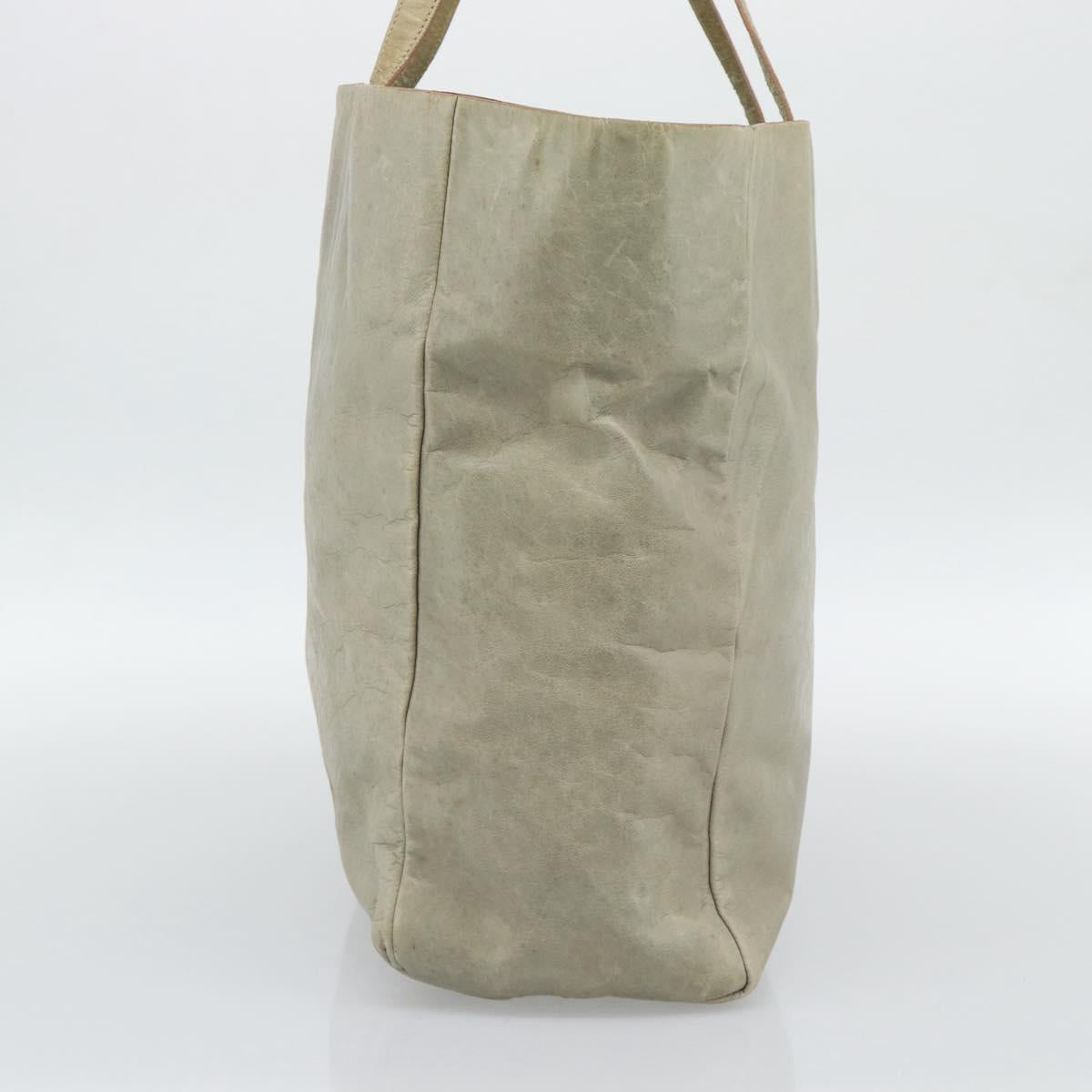 Miu Miu Tote Bag Leather Beige Silver Auth 192293