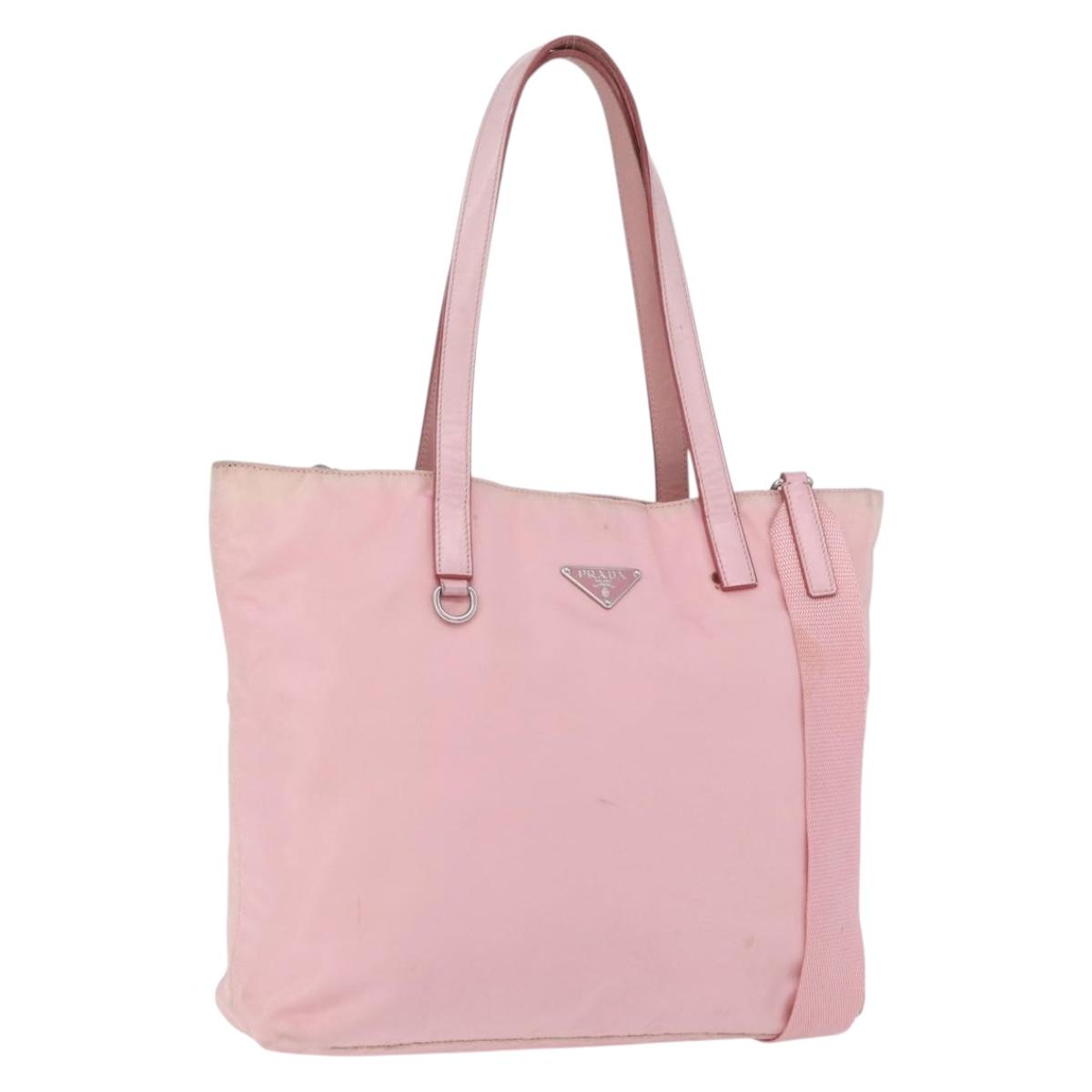 PRADA Tote Bag Nylon 2way Pink Silver Auth 192294