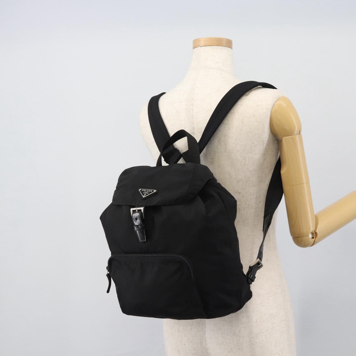PRADA Nylon Backpack Black Silver Auth 192295A