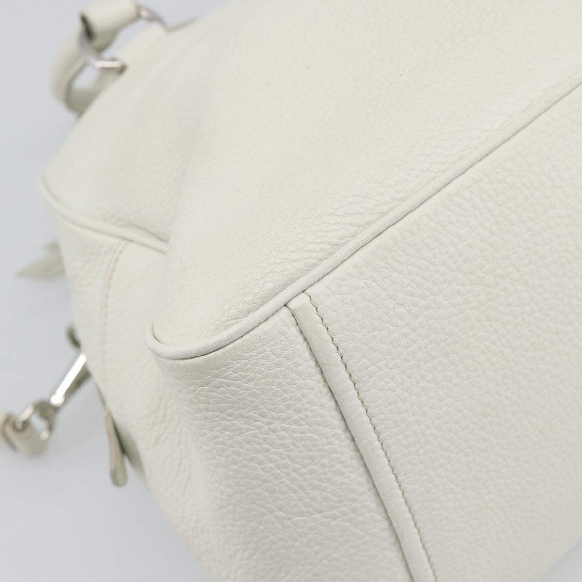 PRADA Hand Bag Vittero Dino Leather 2way White Silver Auth 192296V