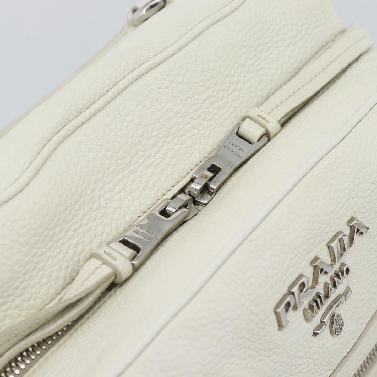 PRADA Hand Bag Vittero Dino Leather 2way White Silver Auth 192296V