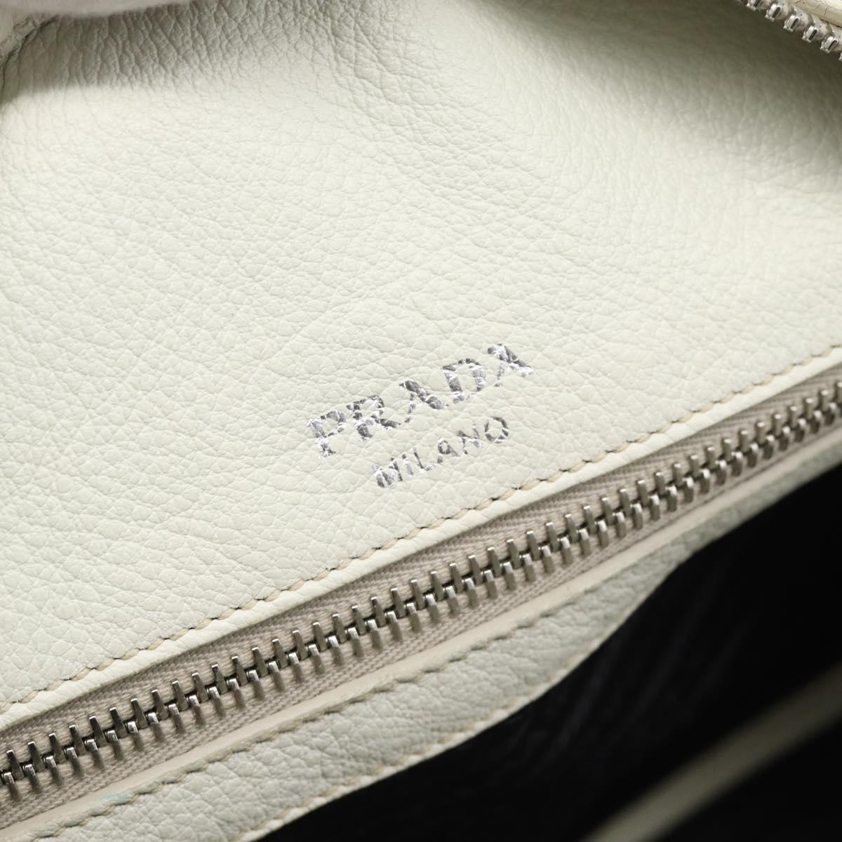 PRADA Hand Bag Vittero Dino Leather 2way White Silver Auth 192296V