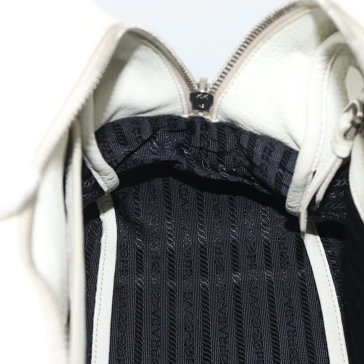 PRADA Hand Bag Vittero Dino Leather 2way White Silver Auth 192296V