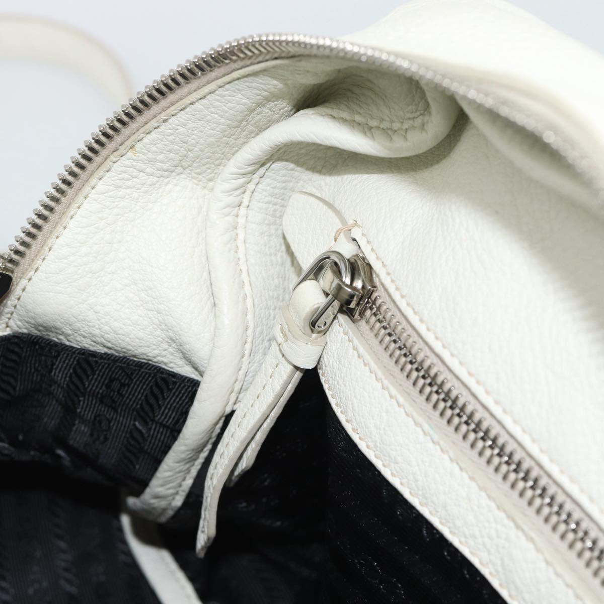 PRADA Hand Bag Vittero Dino Leather 2way White Silver Auth 192296V