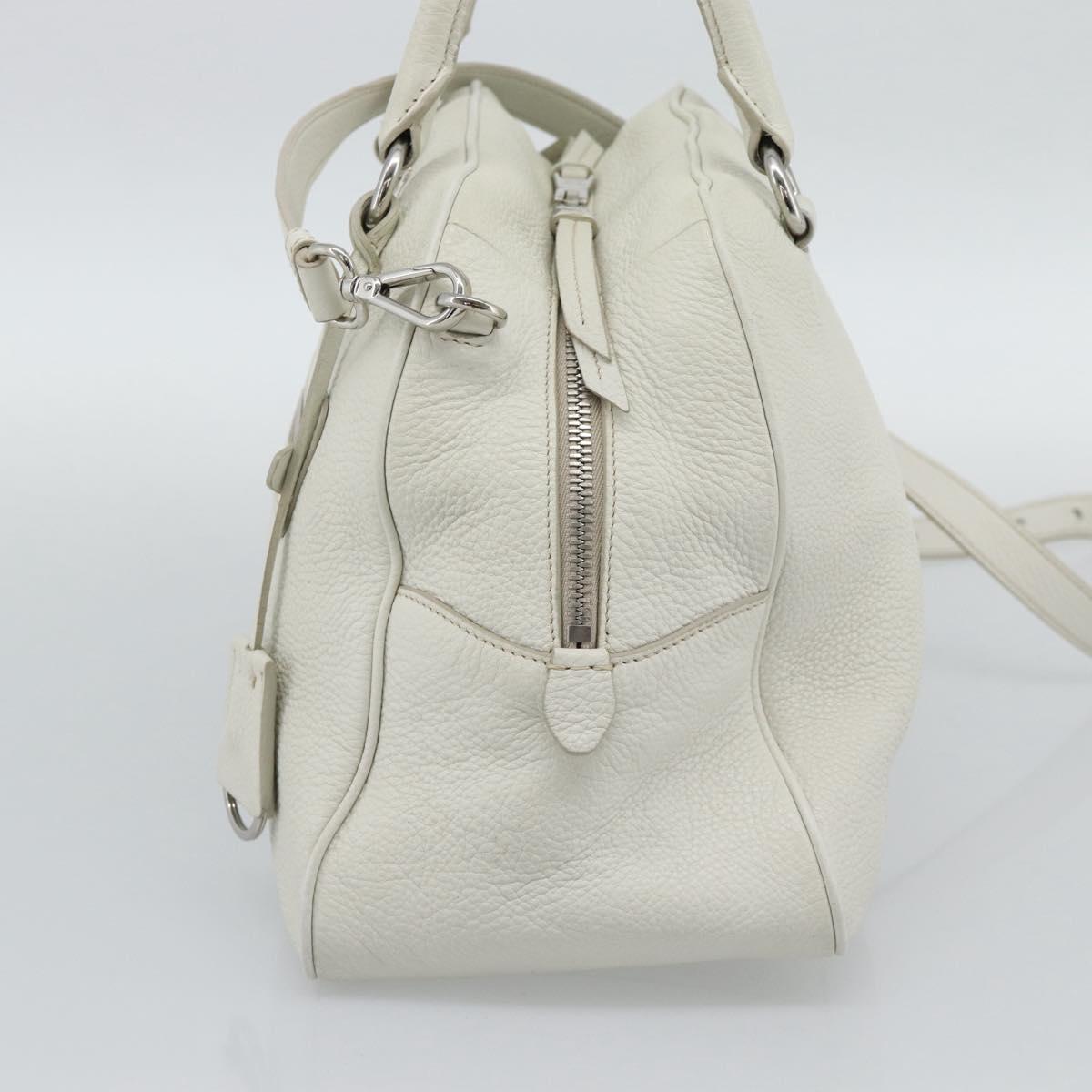 PRADA Hand Bag Vittero Dino Leather 2way White Silver Auth 192296V