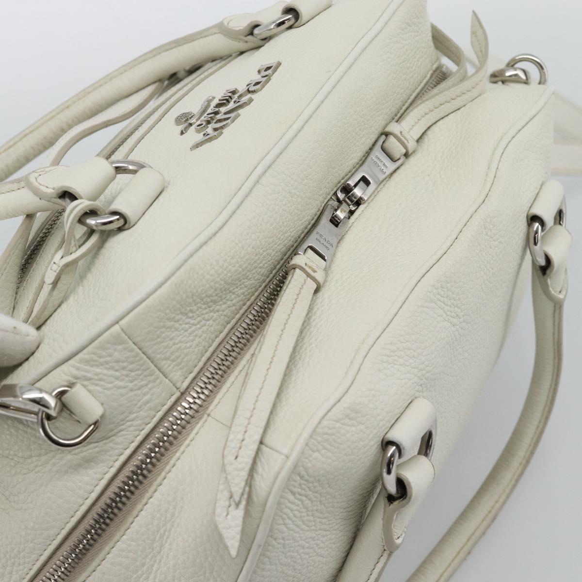 PRADA Hand Bag Vittero Dino Leather 2way White Silver Auth 192296V