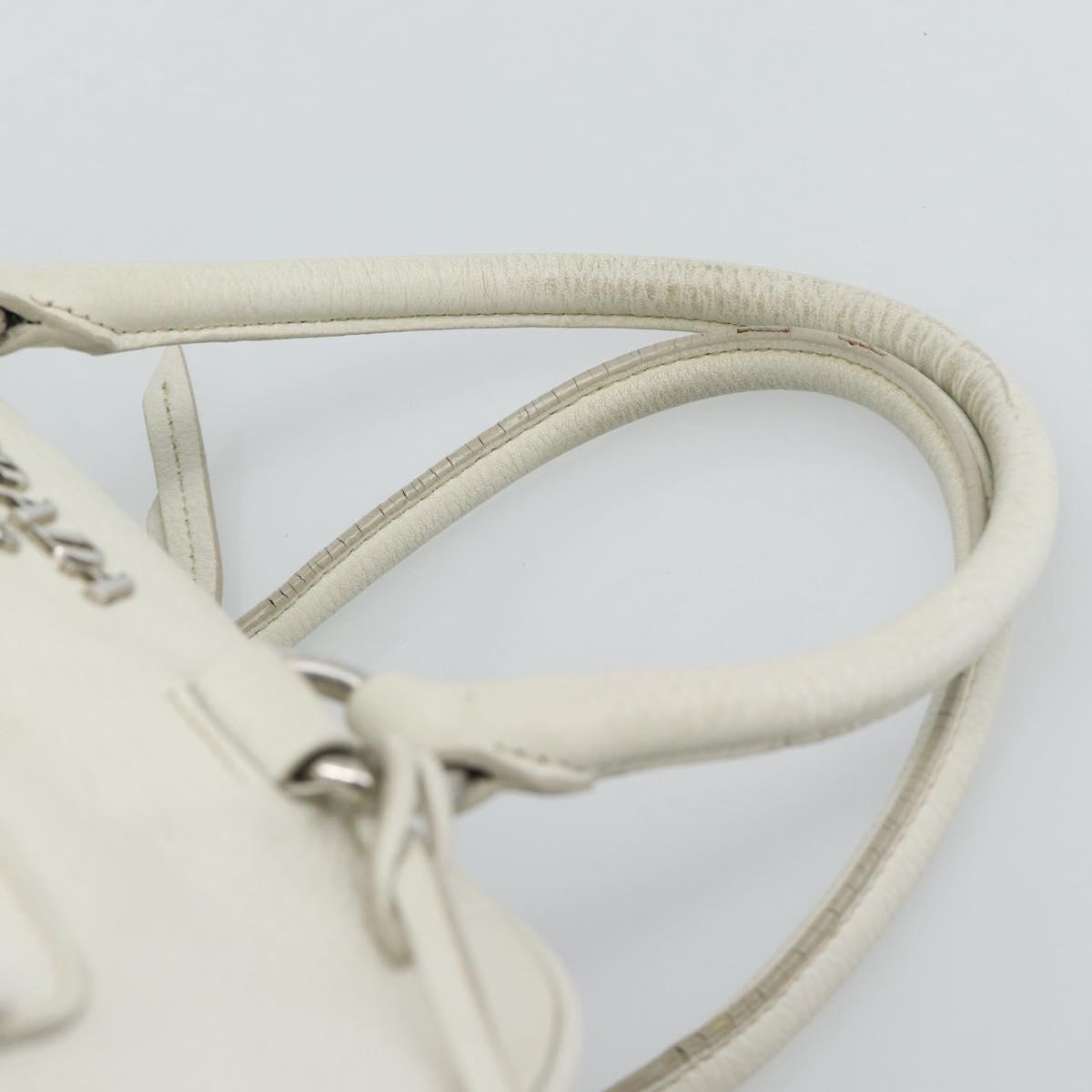 PRADA Hand Bag Vittero Dino Leather 2way White Silver Auth 192296V