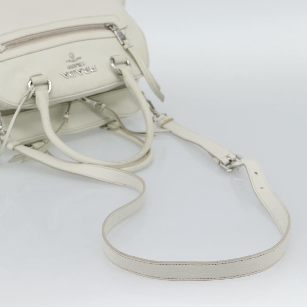 PRADA Hand Bag Vittero Dino Leather 2way White Silver Auth 192296V
