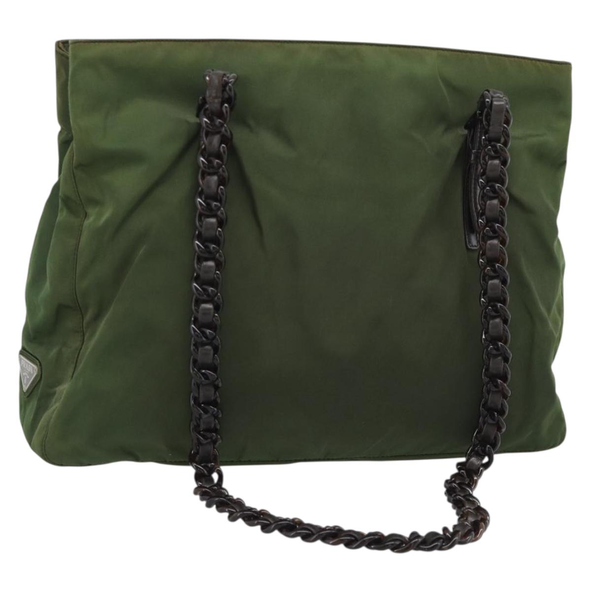 PRADA Plastic Chain Tote Bag Nylon Green Auth 192297
